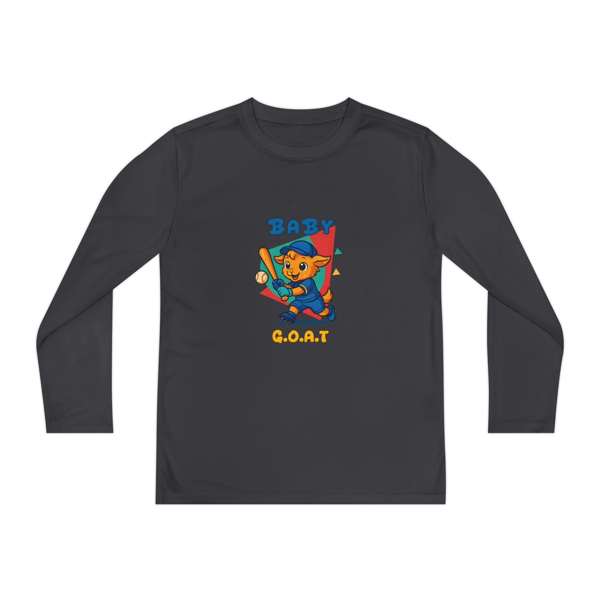 Barry the Slugger Baby G.O.A.T. Youth Long Sleeve Tee - Cute Baseball Cat Graphic - Image 9