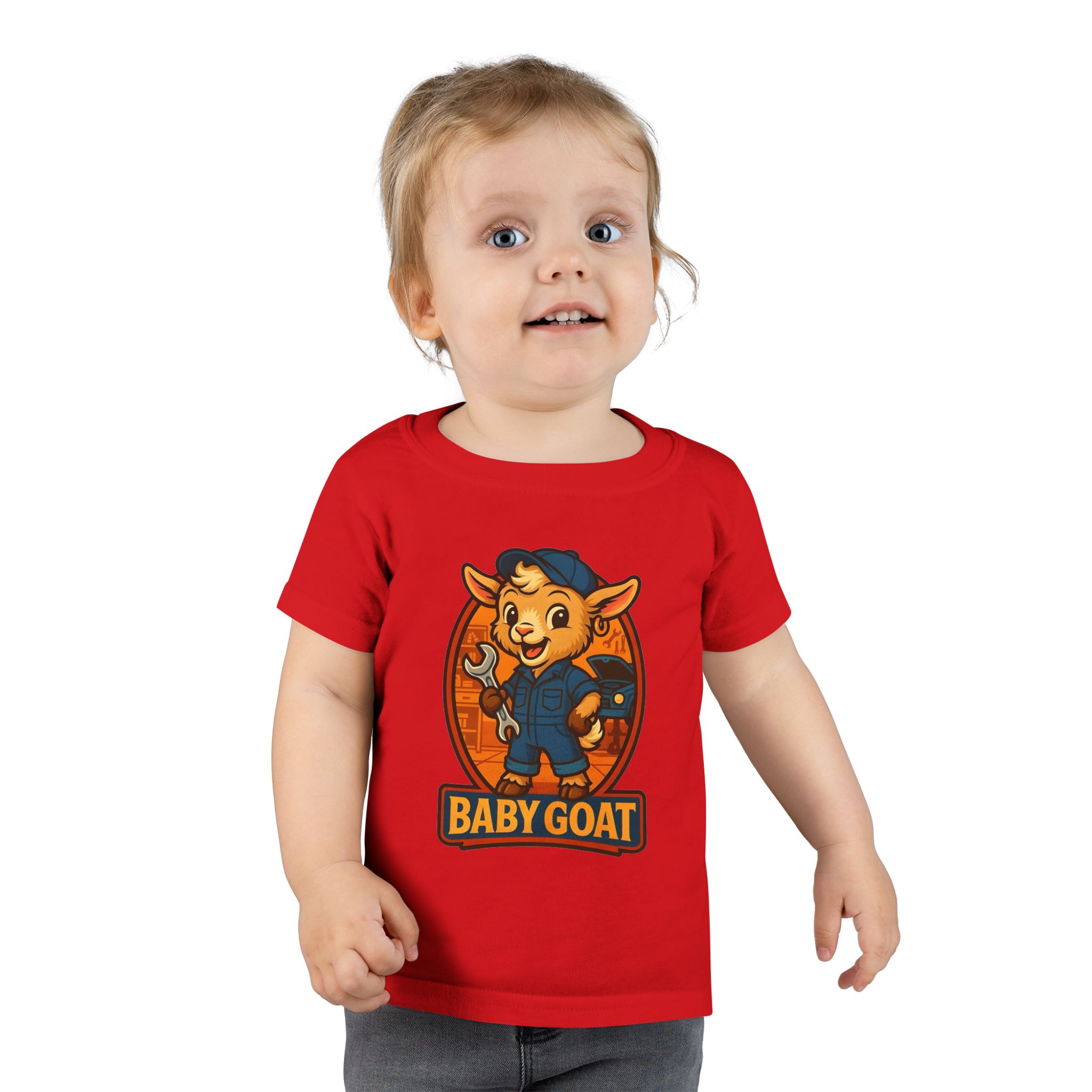 Ollie the Auto Helper Baby Goat Toddler T-Shirt — Cute Mechanic Goat Kids Tee - Image 12