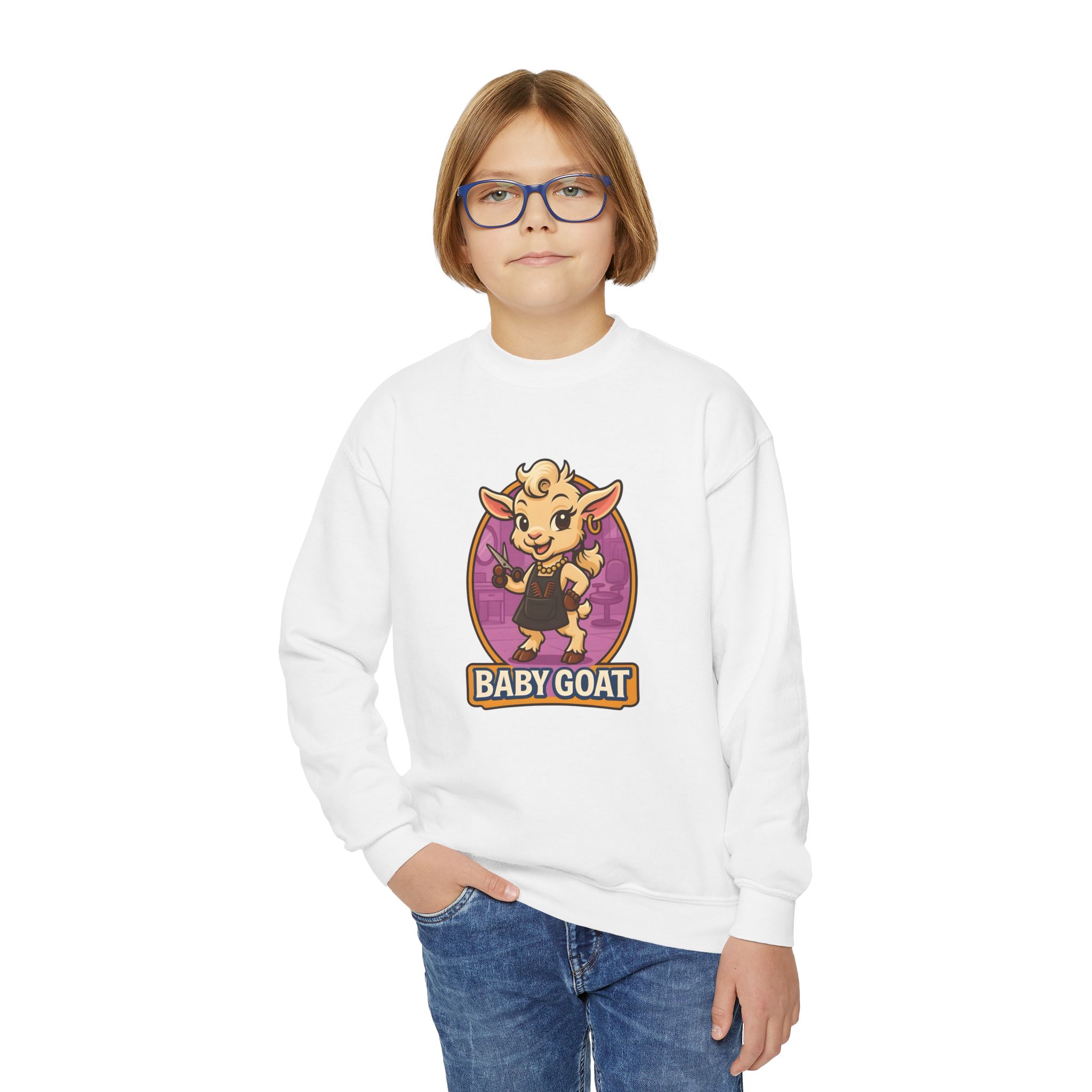 Joy the Stylist Youth Sweatshirt - 'Baby Goat' Cute Cartoon Graphic Crewneck - Image 3