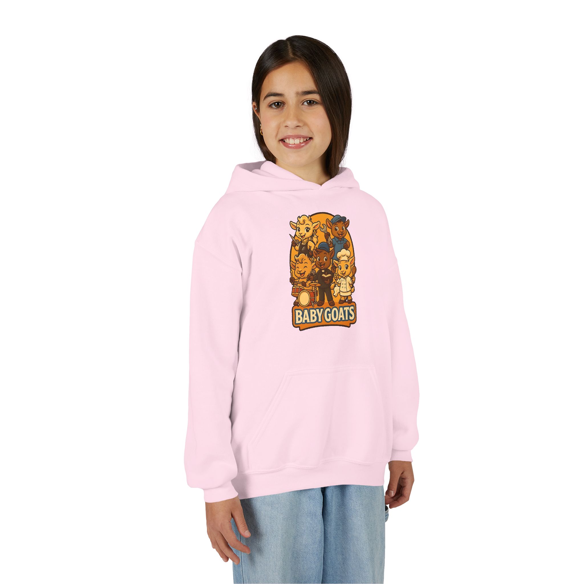 Little Dreamers Youth Heavy Blend Hooded Sweatshirt - Cute "Baby GOATS" Cartoon Band Graphic - Image 21