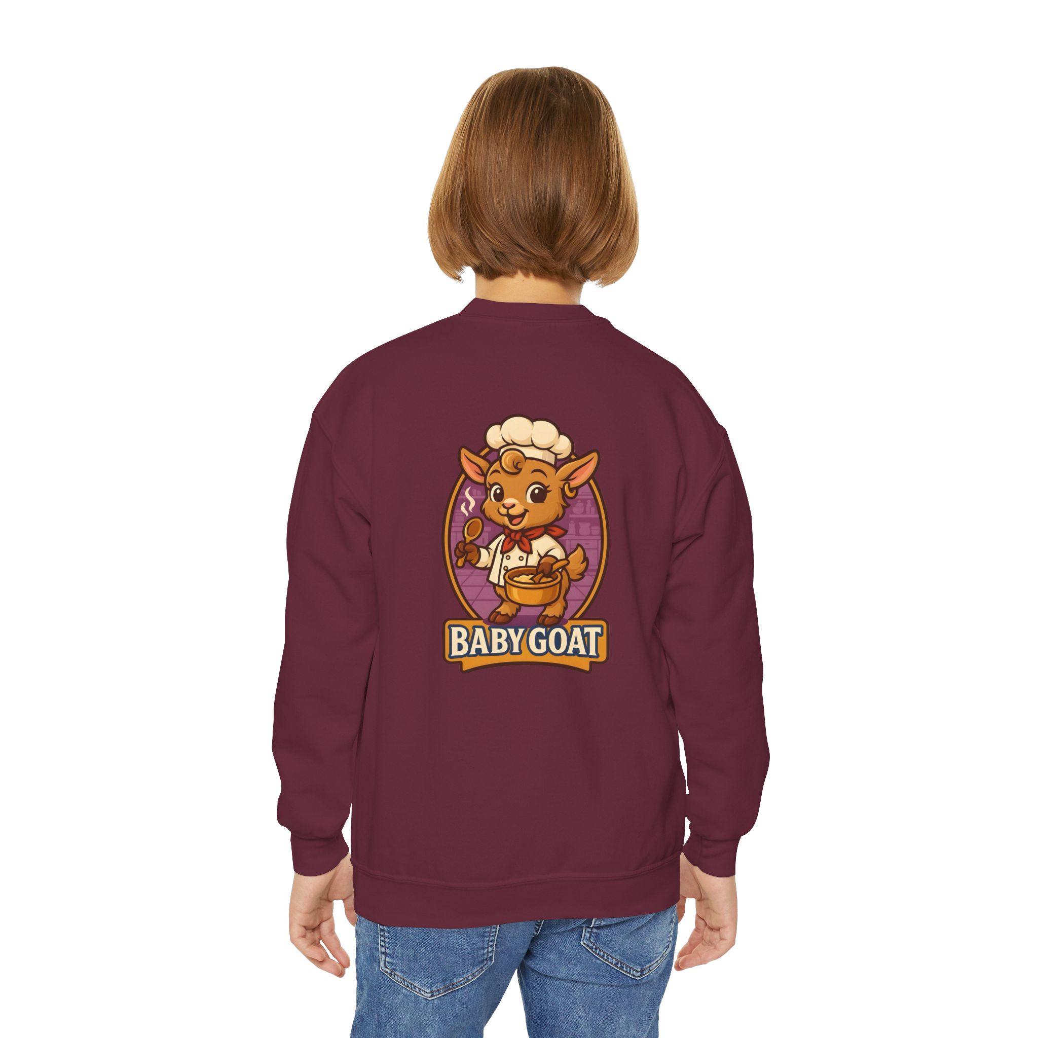 Youth Crewneck Sweatshirt — Cute 'Baby Goat' Cartoon Graphic for Kids - Image 8