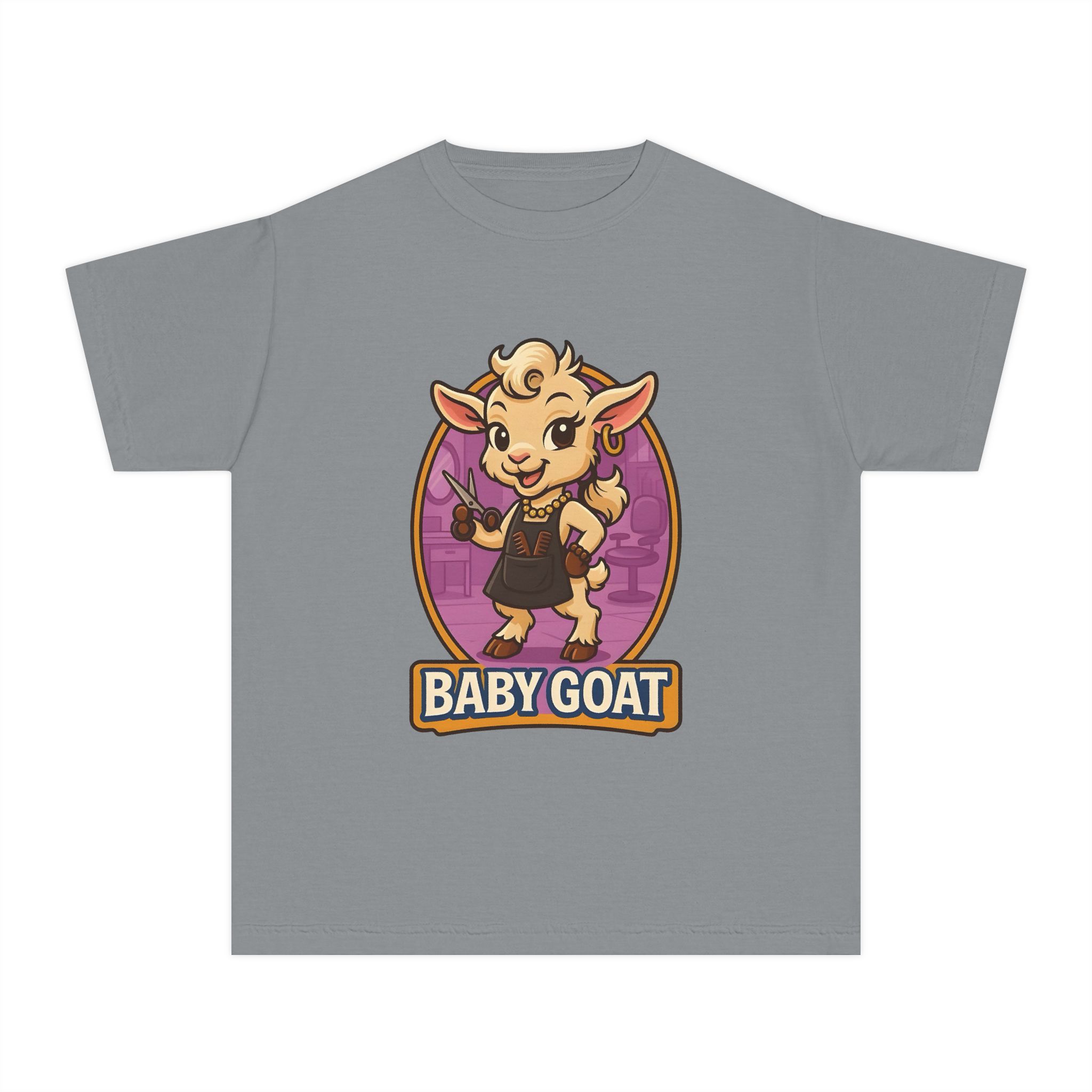 Joy the Stylist Baby Goat Youth Tee – Cute Cartoon Kid’s T-Shirt - Image 7