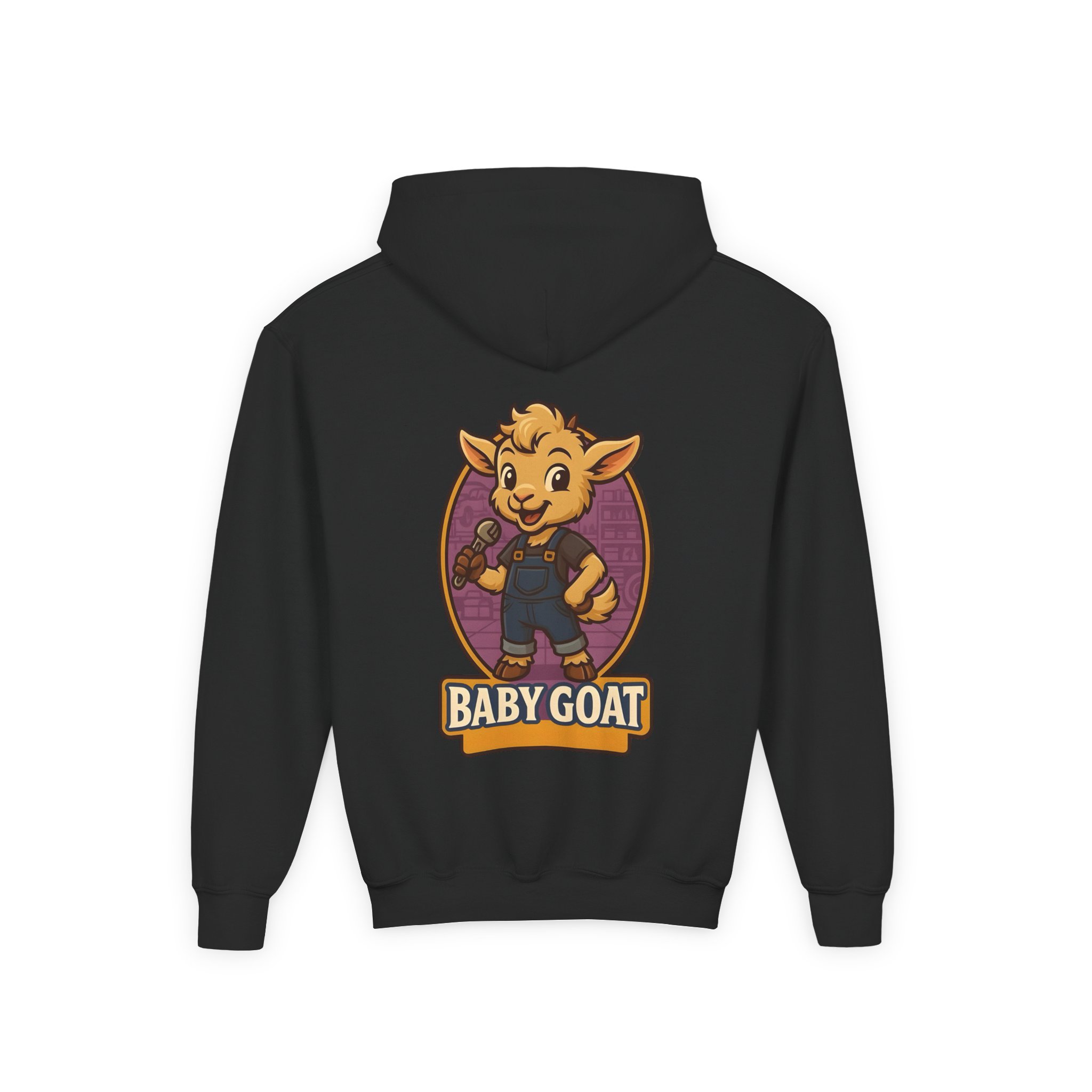 Ollie the Fix-It Goat Youth Hoodie — "Baby Goat" Cartoon Goat Kids Pullover - Image 6