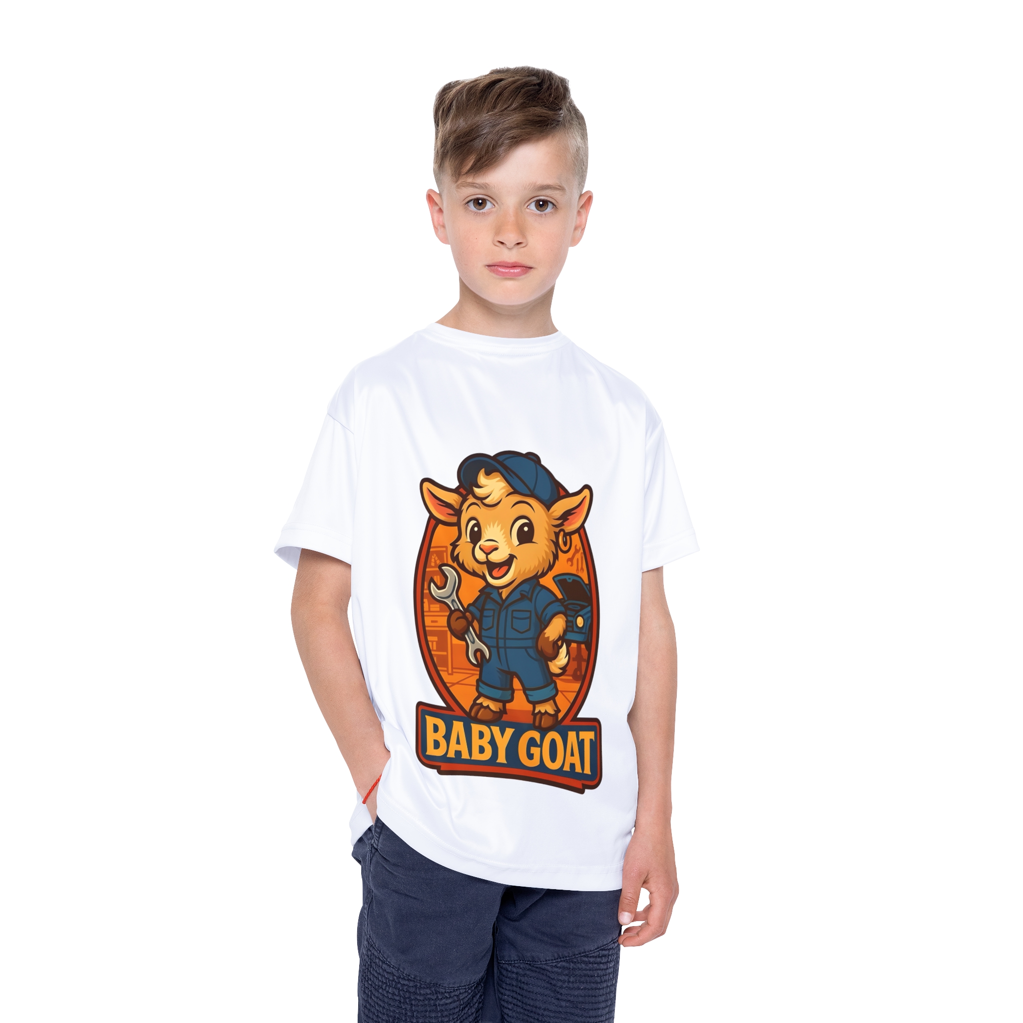 Ollie the Auto Helper Kids Jersey — 'Baby Goat' Mechanic Mascot Sports Tee - Image 3