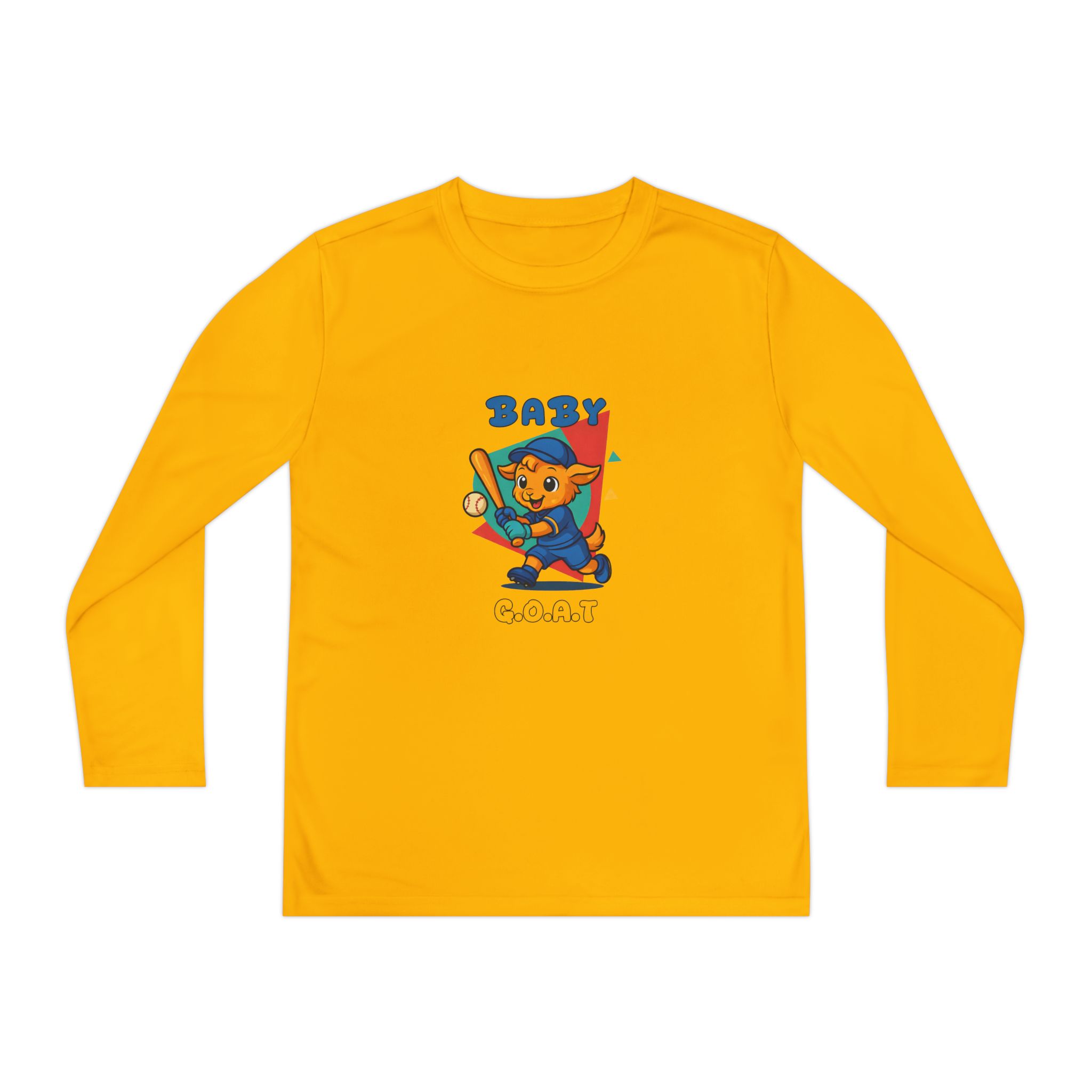 Barry the Slugger Youth Long Sleeve Tee — 'Baby G.O.A.T.' Cute Cartoon Baseball Cat Shirt - Image 9