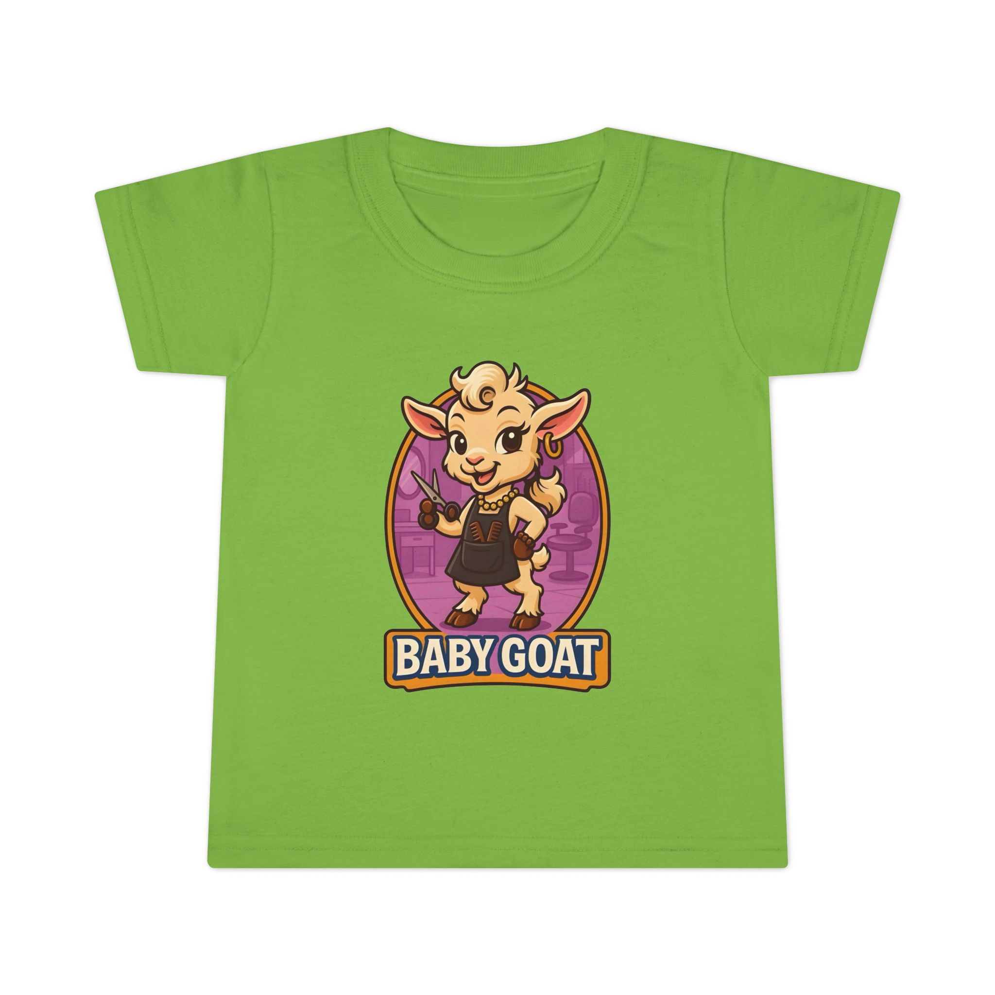 Joy the Stylist Baby Goat Toddler T-Shirt — Cute Cartoon Kid's Tee ("BABY GOAT" Design) - Image 7