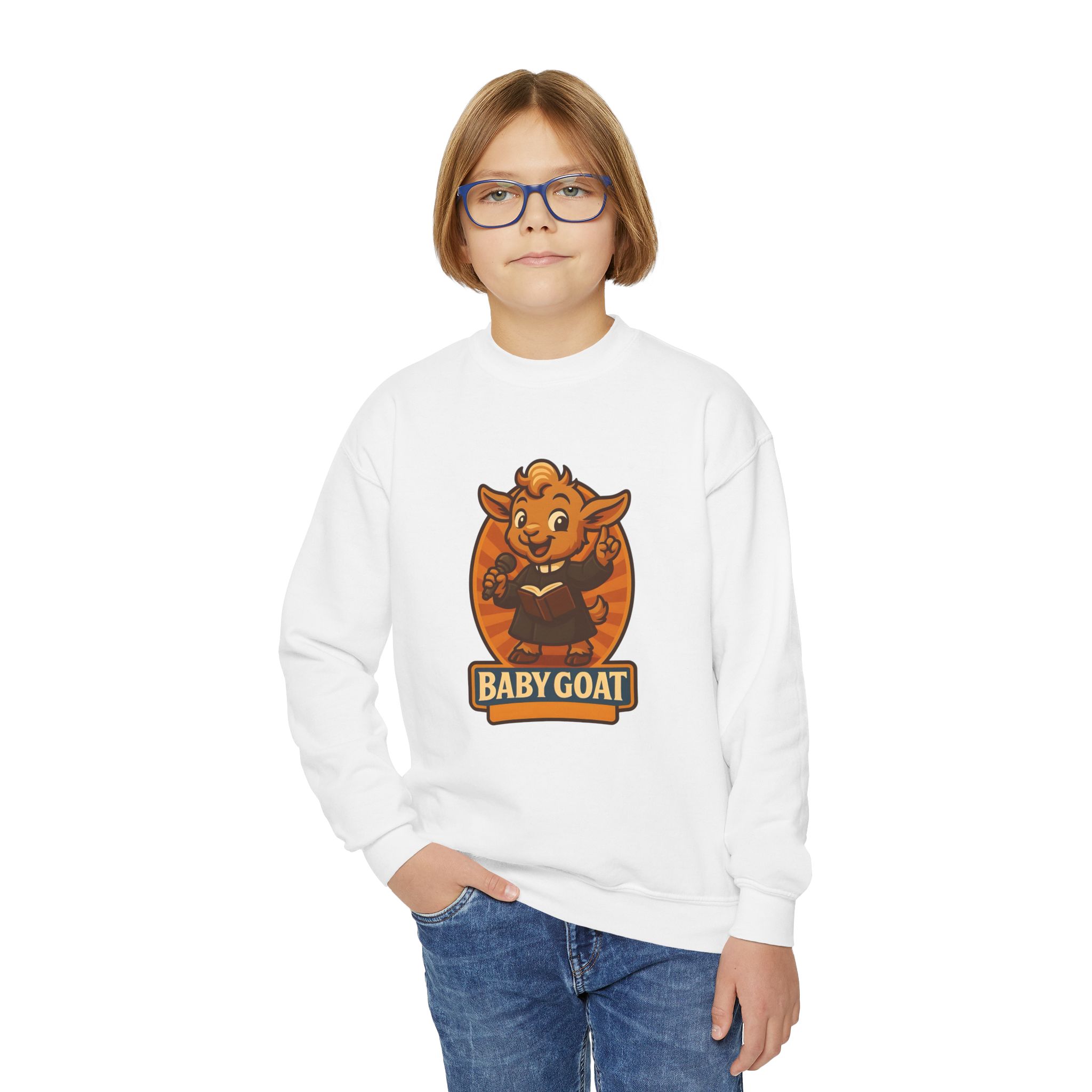Youth Crewneck Sweatshirt — Cute 'Baby Goat' Cartoon Graphic Sweatshirt for Kids - Image 3