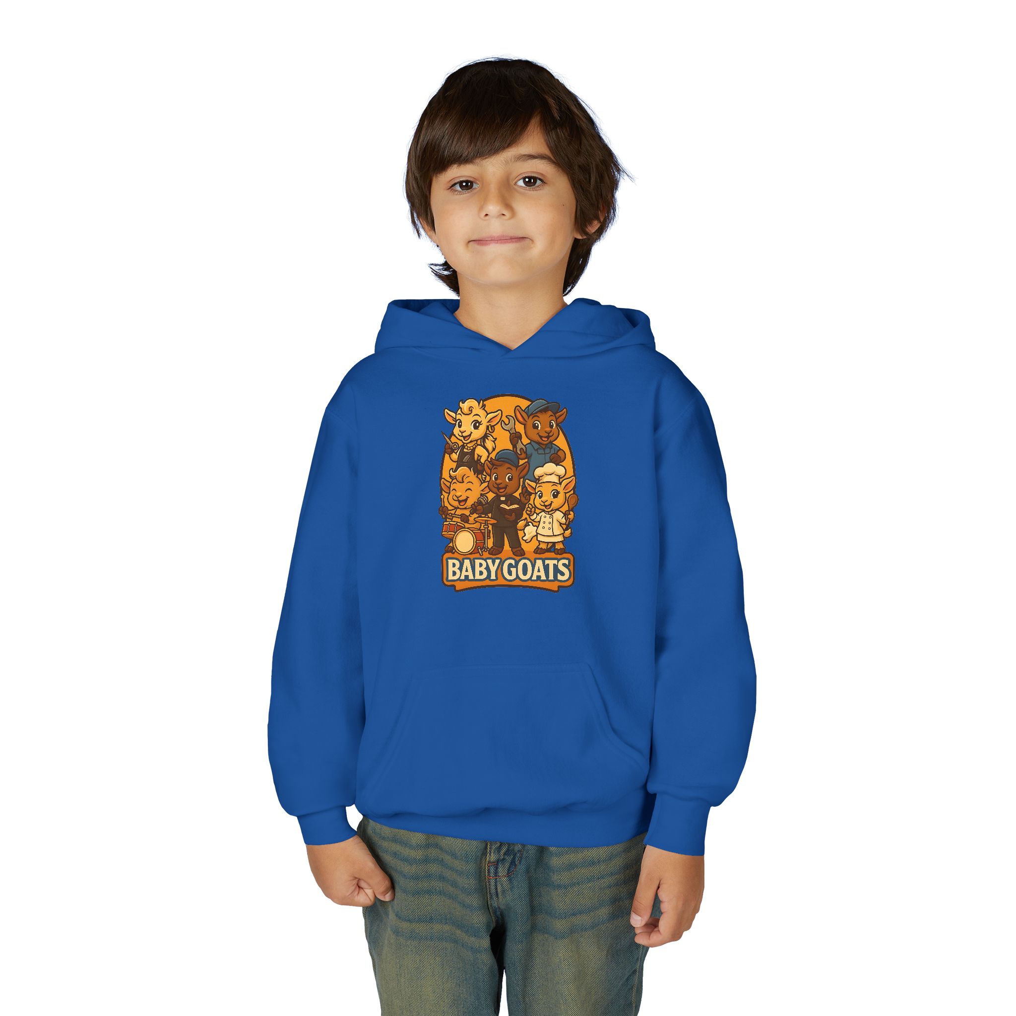 Little Dreamers Youth Heavy Blend Hooded Sweatshirt - Cute "Baby GOATS" Cartoon Band Graphic - Image 16