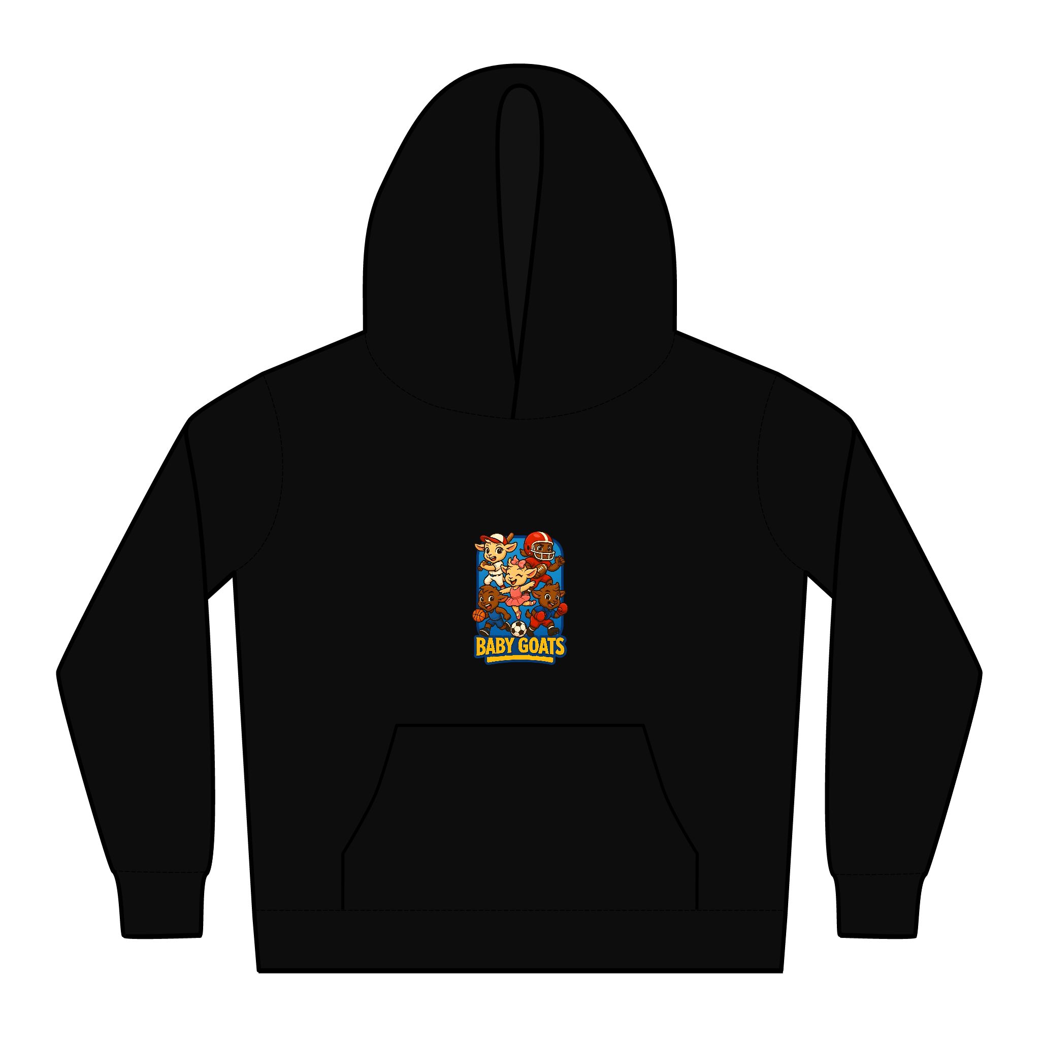 The Little Champs Crew Kids Relax Hoodie — Colorful Cartoon 'Baby Goats' Graphic Pullover