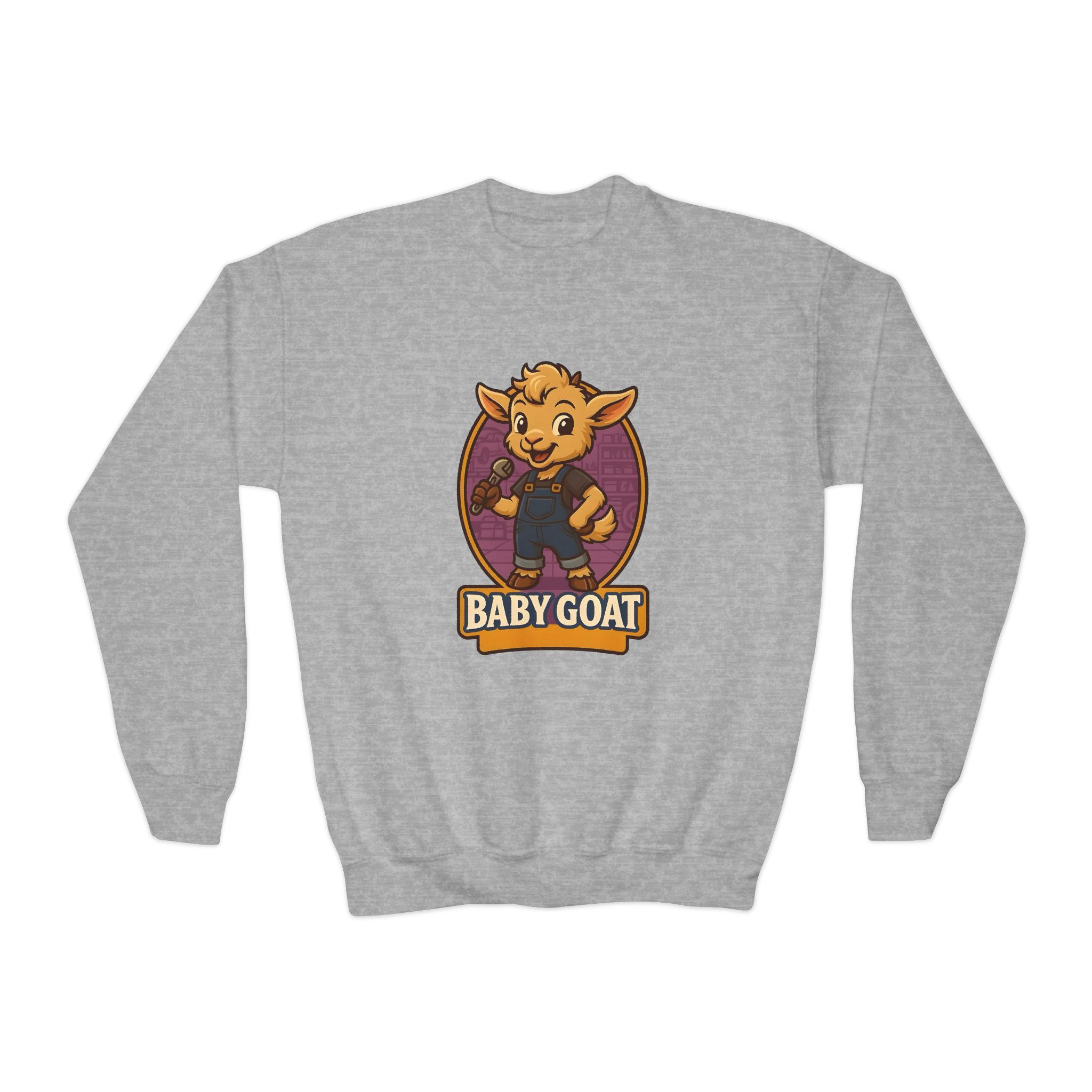 Youth Crewneck Sweatshirt - Cute 'Baby Goat' Cartoon Kids Pullover - Image 5