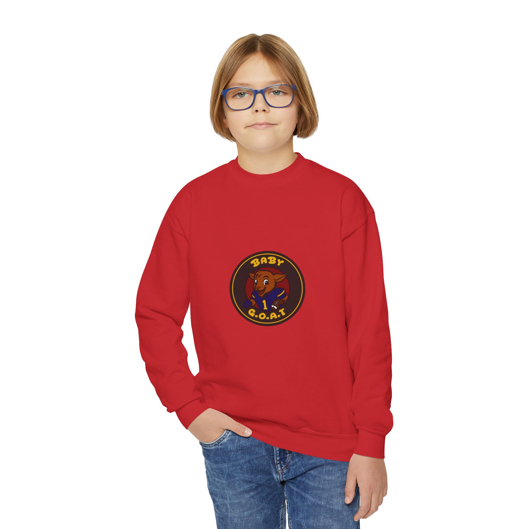 Davon The Touchdown Star Youth Crewneck Sweatshirt — 'Baby G.O.A.T.' Cartoon Goat Graphic - Image 15