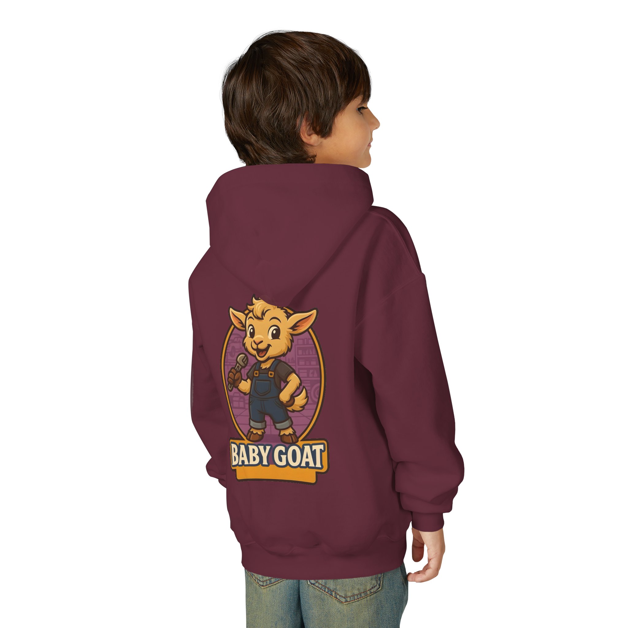 Ollie the Fix-It Goat Youth Hoodie — "Baby Goat" Cartoon Goat Kids Pullover - Image 16