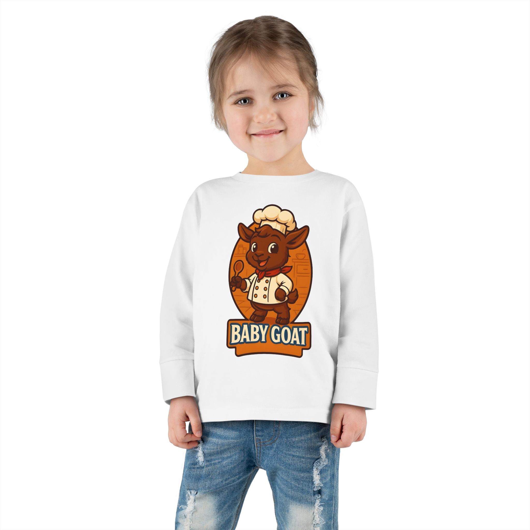Charlie the Chef Toddler Tee — Cute 'Baby Goat' Cartoon Chef Long Sleeve Shirt - Image 4