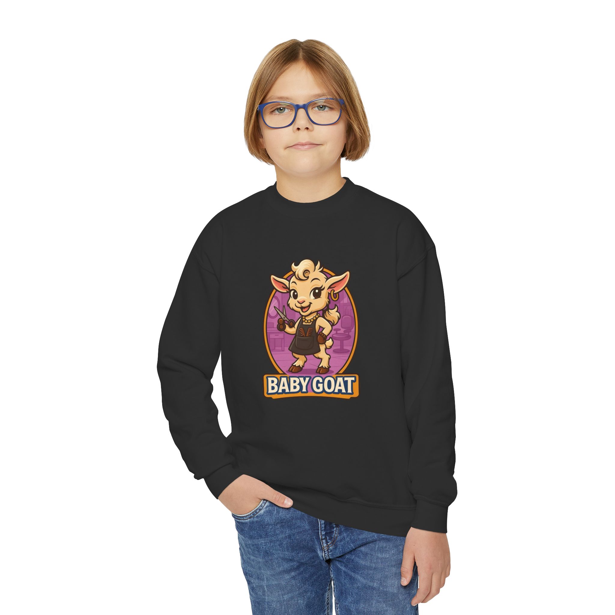 Joy the Stylist Youth Sweatshirt - 'Baby Goat' Cute Cartoon Graphic Crewneck - Image 7