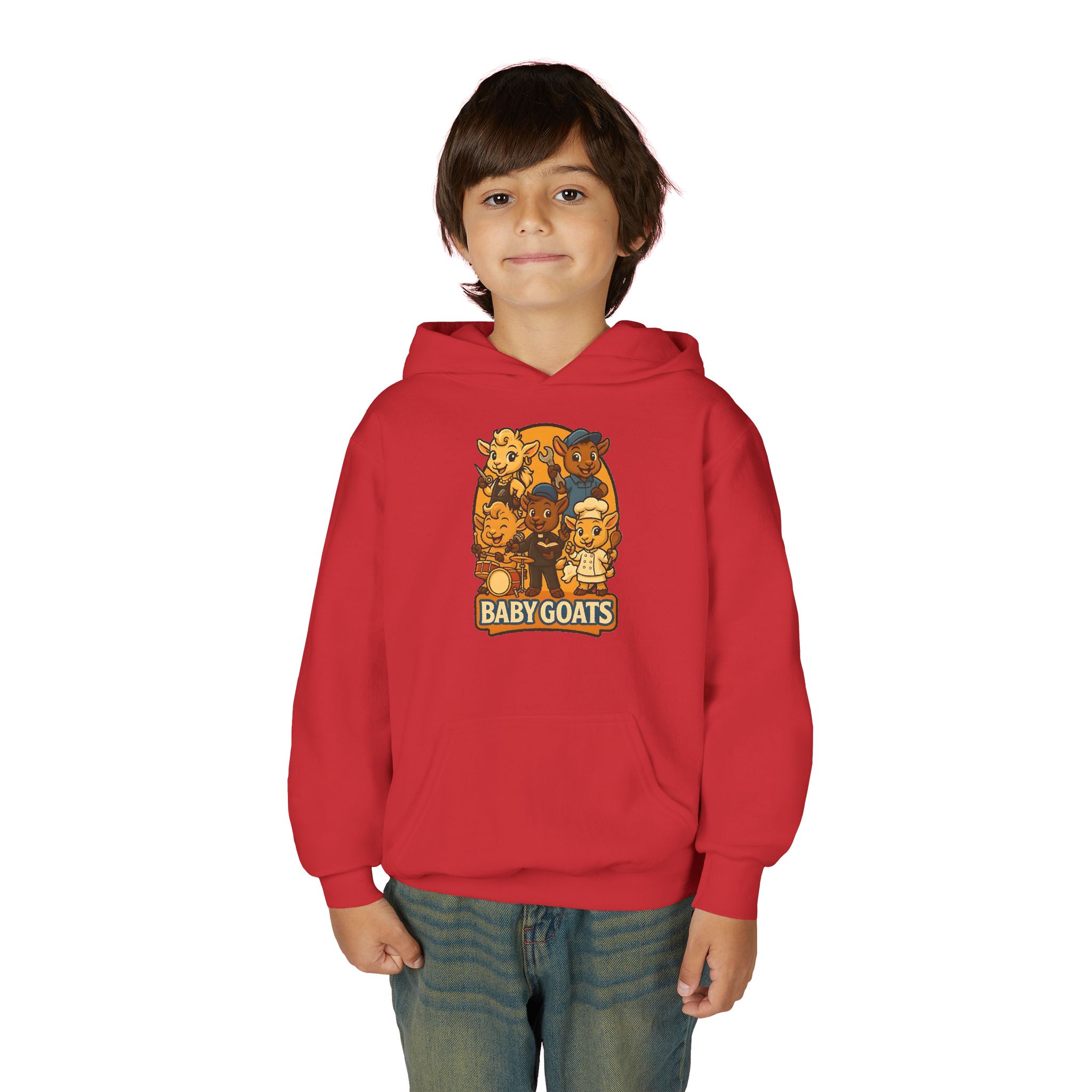 Little Dreamers Youth Heavy Blend Hooded Sweatshirt - Cute "Baby GOATS" Cartoon Band Graphic - Image 28