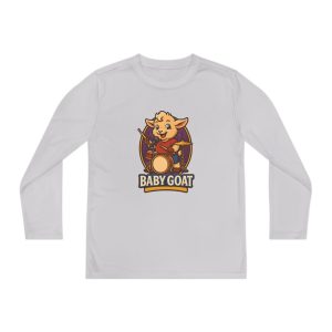 Youth Long Sleeve Tee — Cute 'Baby Goat' Cartoon Drum Mascot