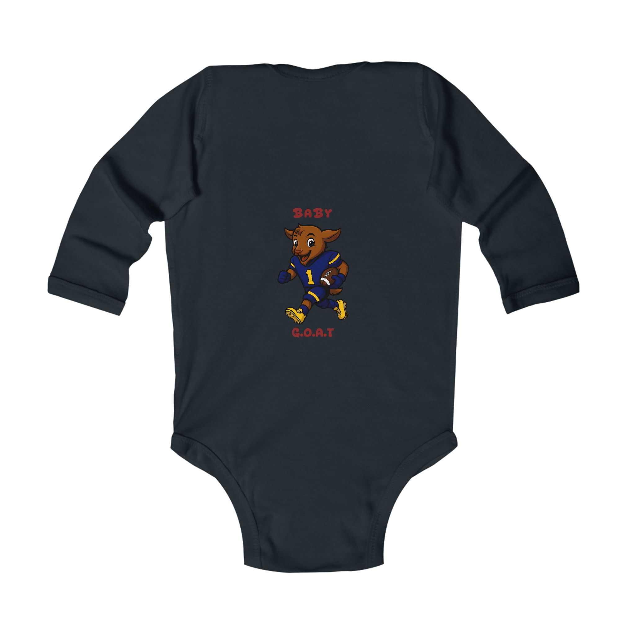 Davon The Touchdown Star In Action Baby Bodysuit — 'Baby GOAT' Football Bear Long Sleeve Infant Onesie - Image 2