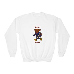 Davon The Touchdown Star In Action Baby G.O.A.T. Youth Crewneck Sweatshirt — Cute Cartoon Goat Graphic