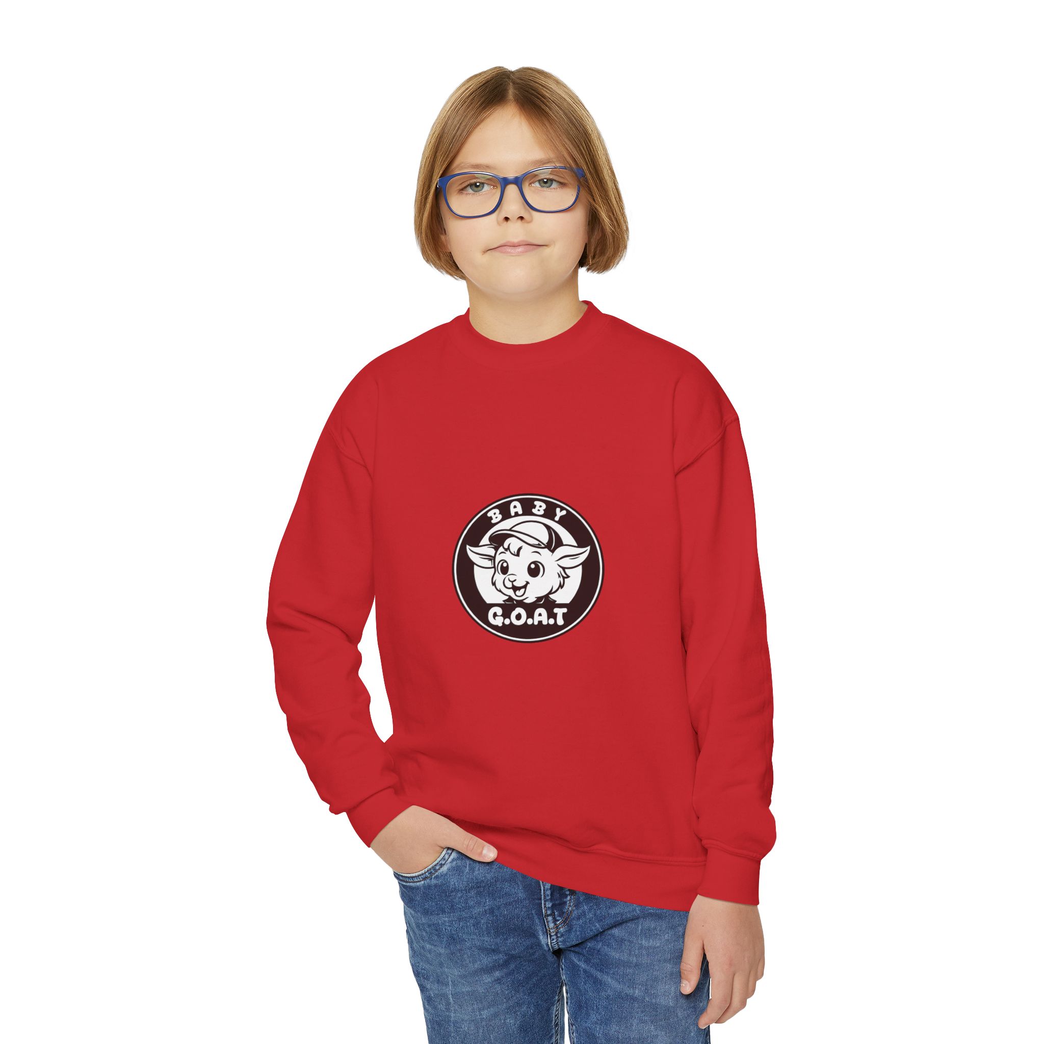 Baby G.O.A.T – Classic Edition Youth Crewneck Sweatshirt — "Baby G.O.A.T." Cute Goat Logo Kids Pullover - Image 15