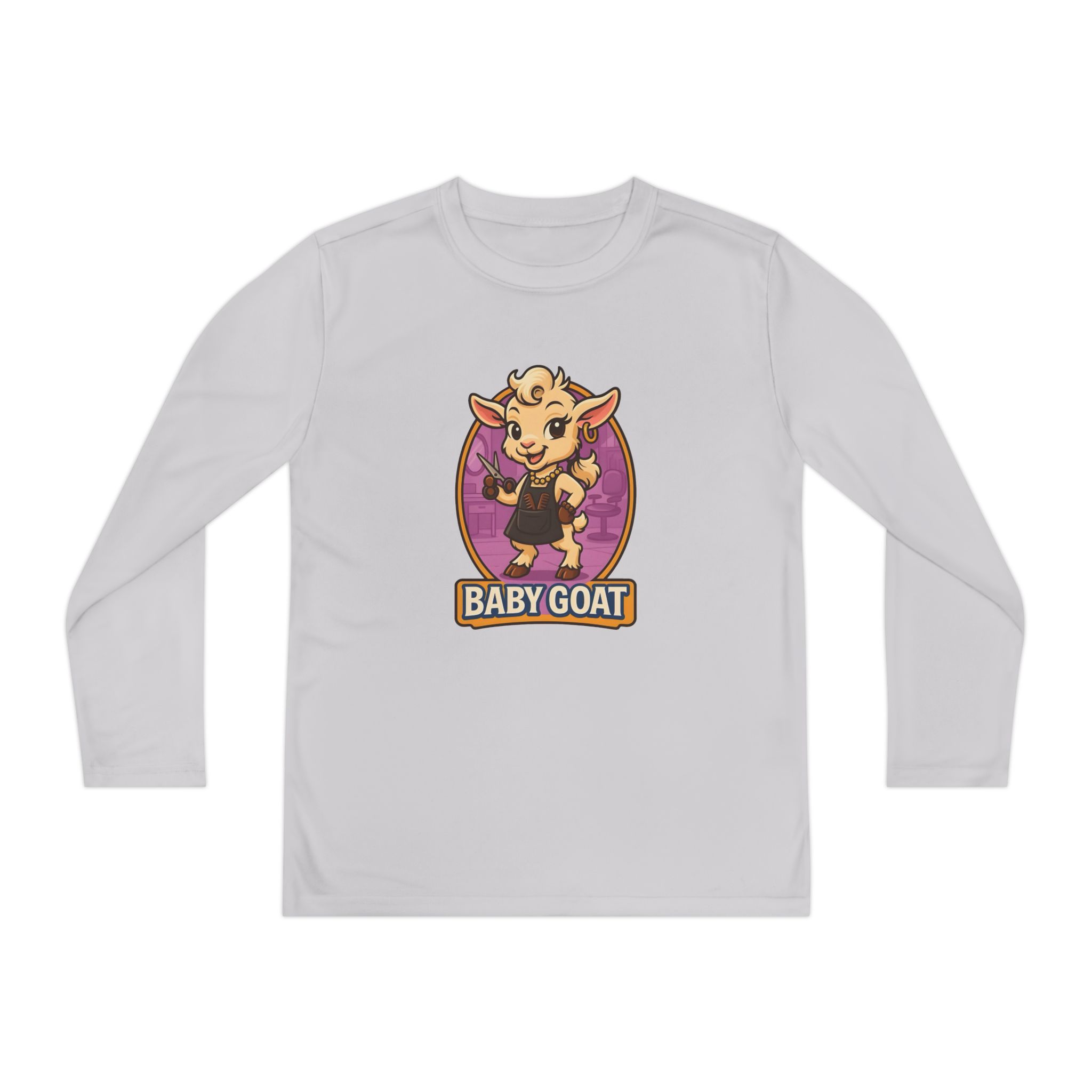 Joy the Stylist Baby Goat Youth Long Sleeve Tee — Cute Cartoon Kid’s Shirt - Image 5