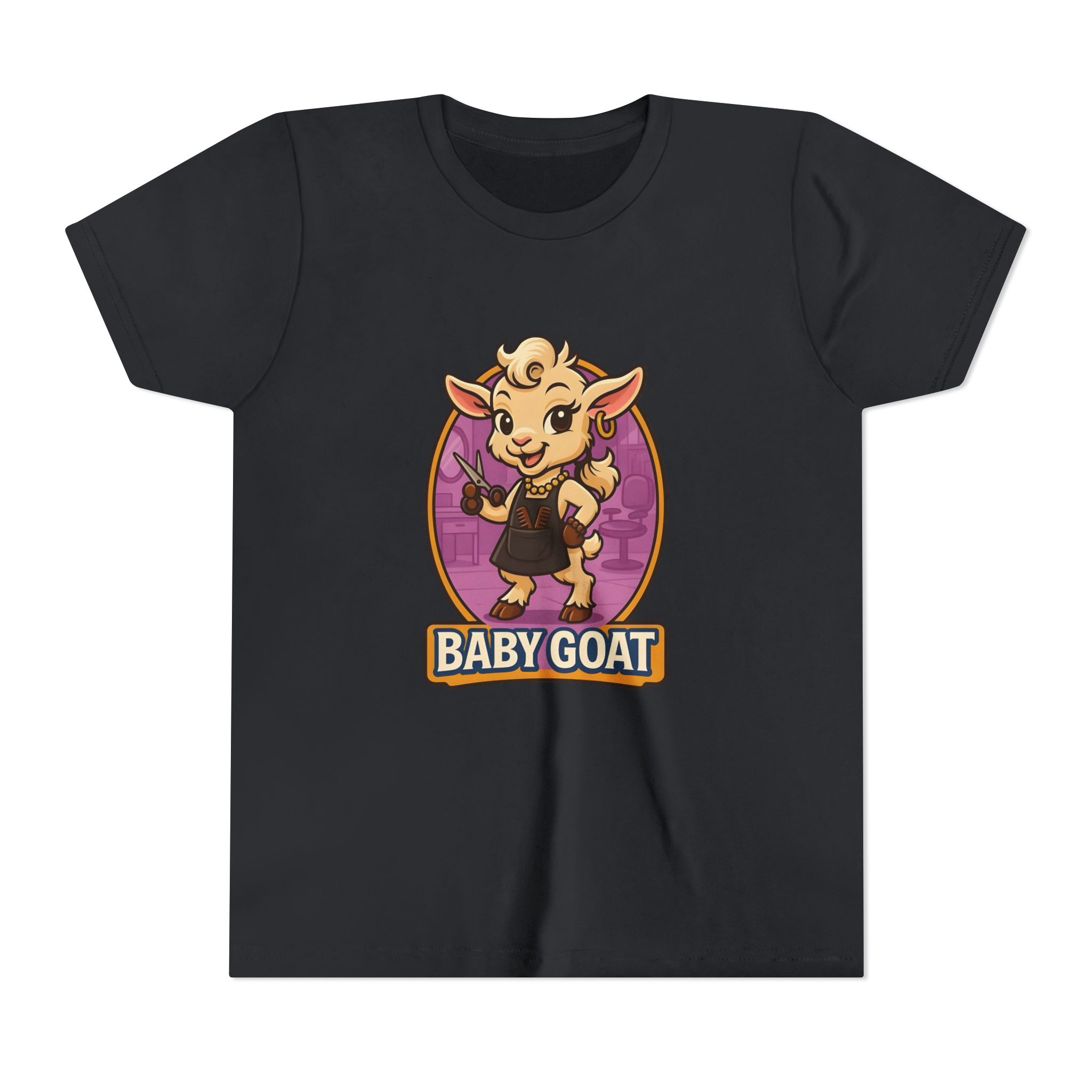 Joy the Stylist Baby Goat Youth T‑Shirt — Cute Cartoon Kid Tee with 'Baby Goat' Text - Image 9