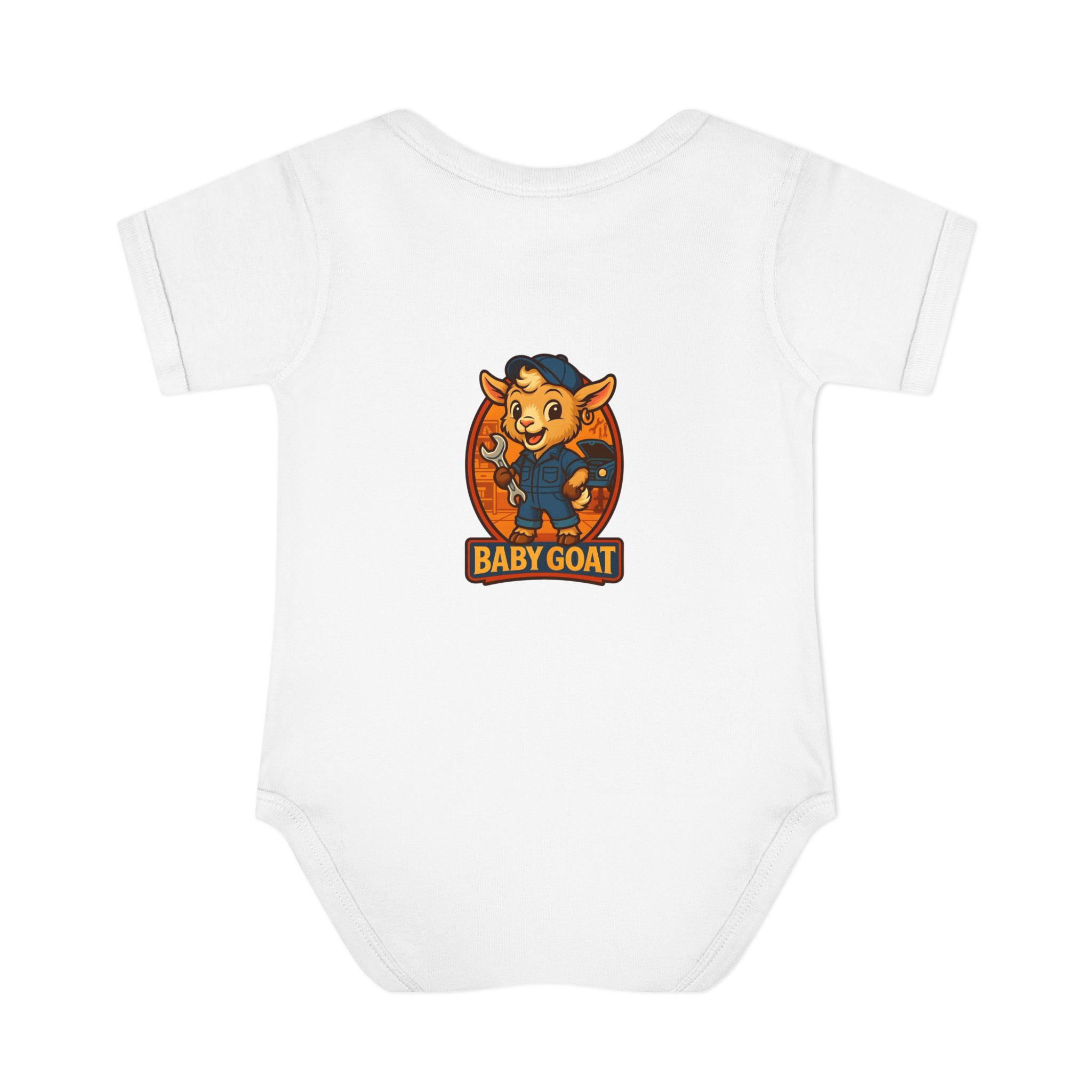 Ollie the Auto Helper Baby Goat Infant Bodysuit – Cute Cartoon Kid Onesie - Image 2