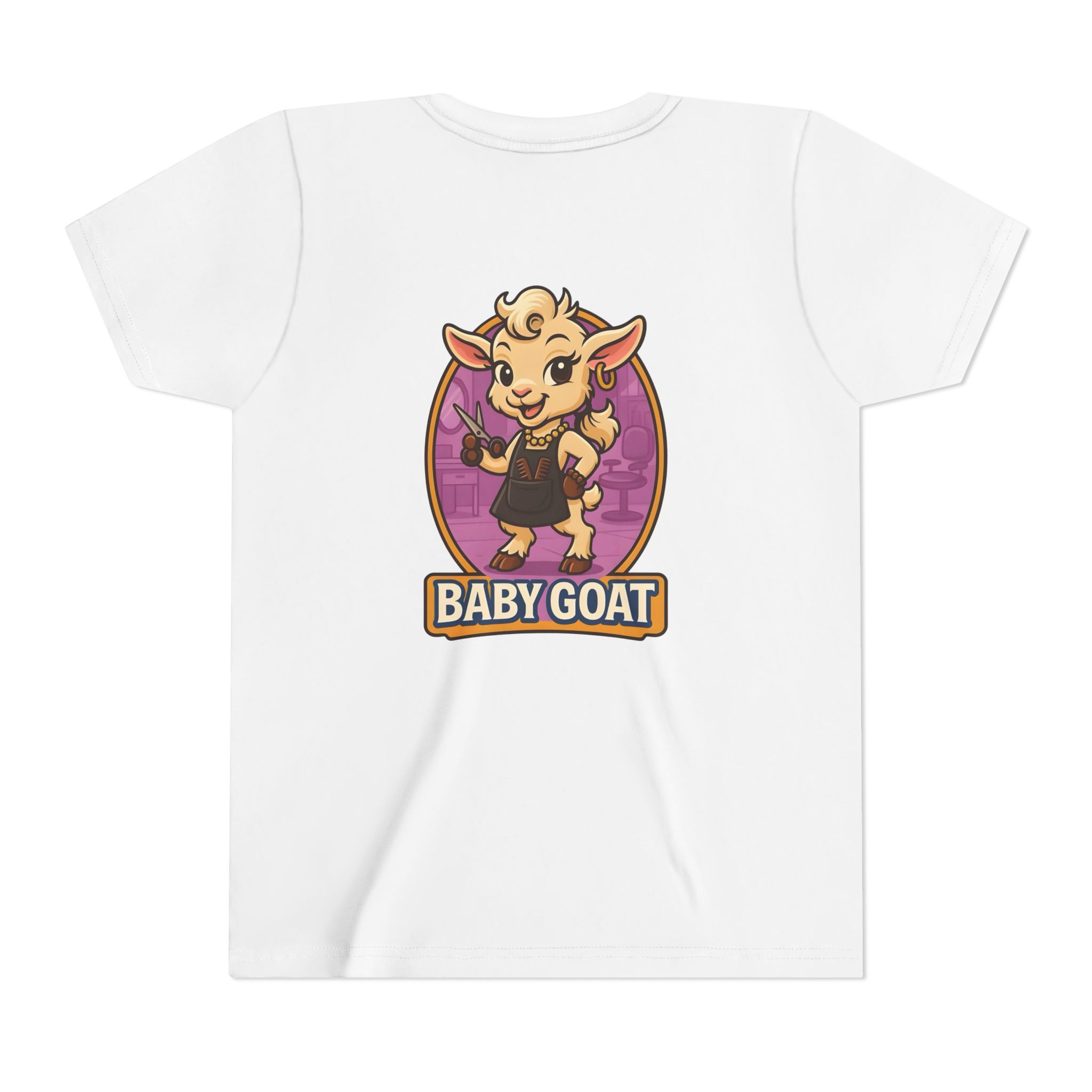 Joy the Stylist Baby Goat Youth T‑Shirt — Cute Cartoon Kid Tee with 'Baby Goat' Text - Image 2