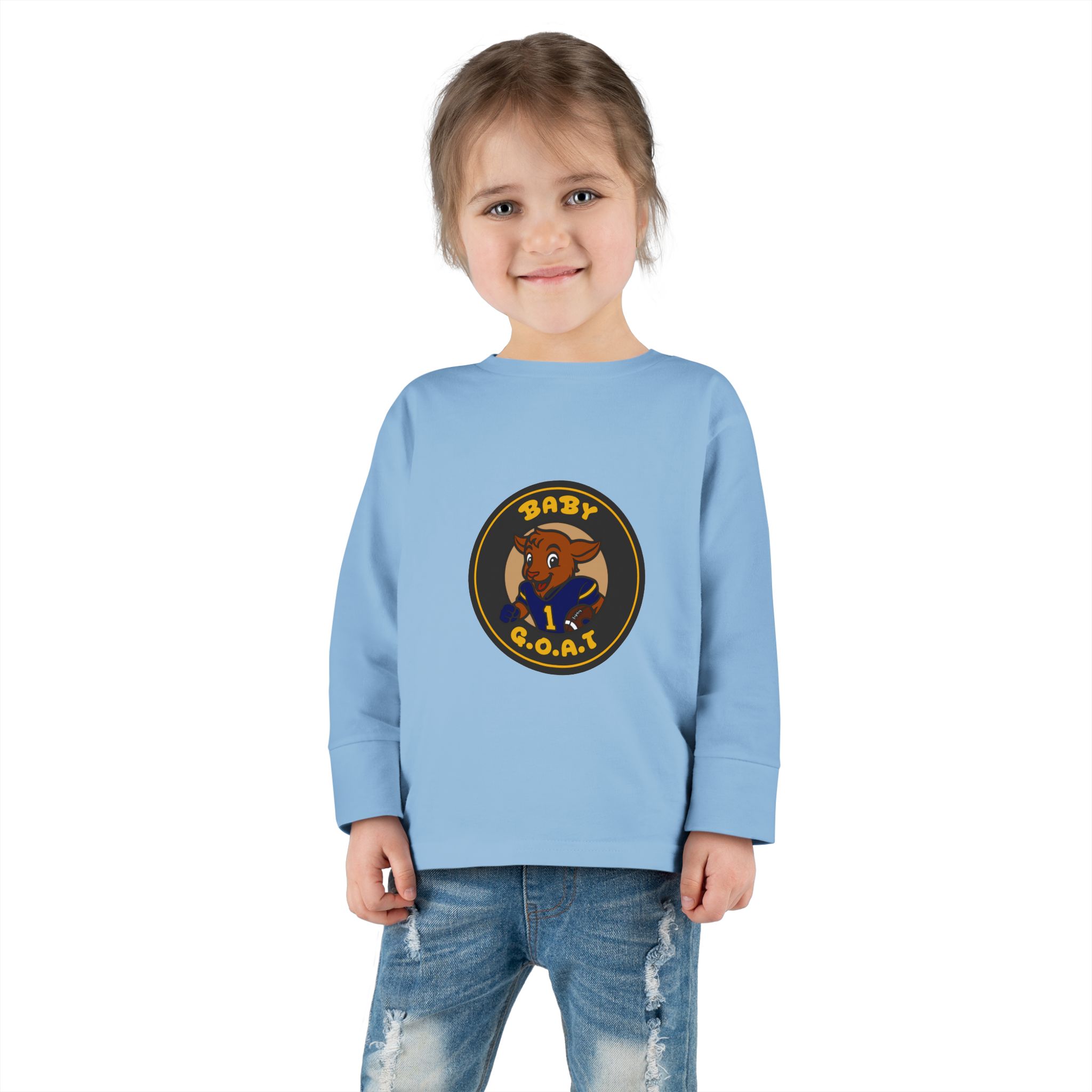 Davon The Touchdown Star Yello Background Baby G.O.A.T. Toddler Long Sleeve Tee — Cute Goat Athlete Graphic - Image 8