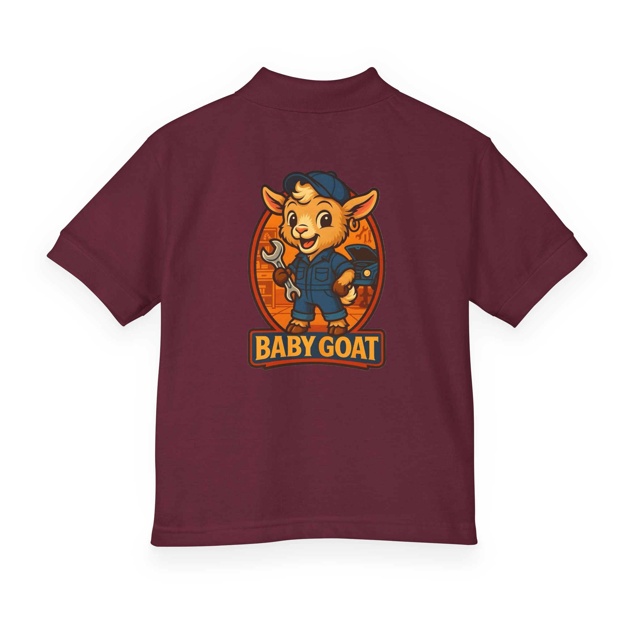 Ollie the Auto Helper Kids Polo Shirt - "Baby Goat" Mechanic Mascot Graphic - Image 10