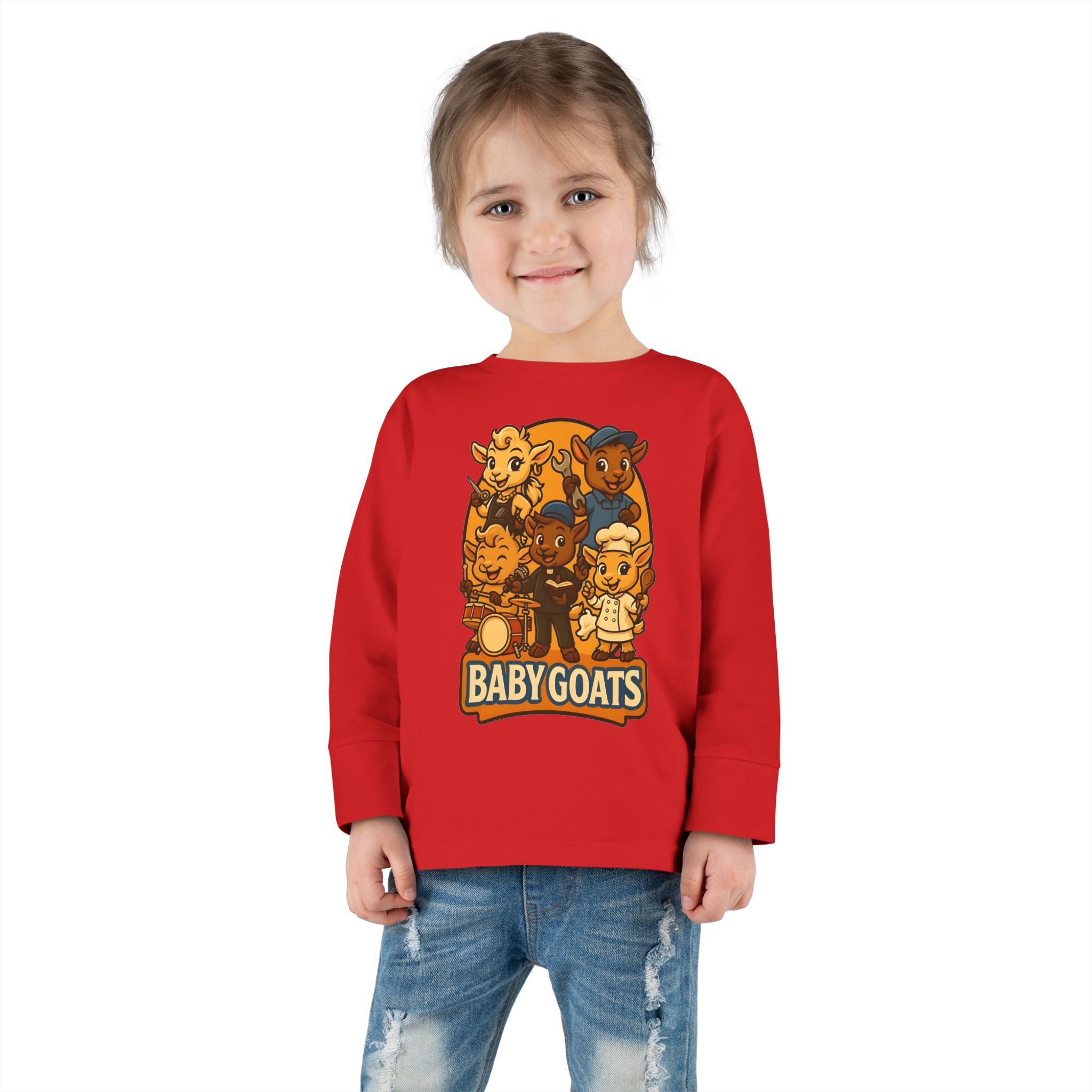 Toddler Tee — 'Baby Goats' Cute Cartoon Goat Kids Long Sleeve Shirt - Image 16