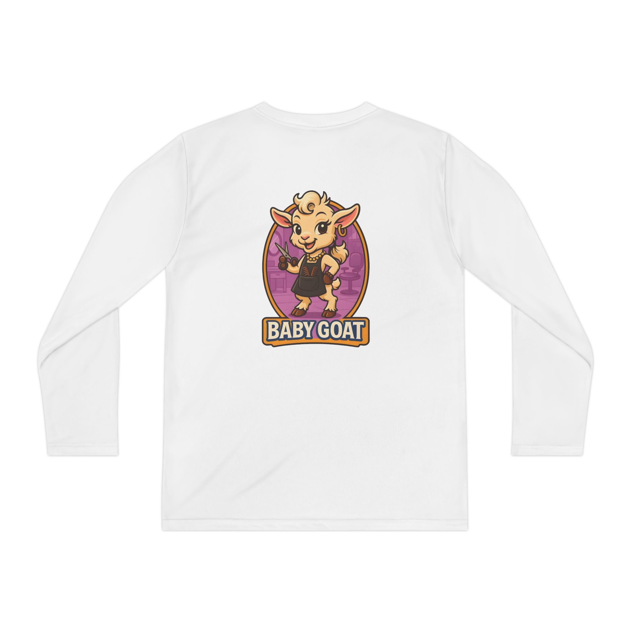 Joy the Stylist Baby Goat Youth Long Sleeve Tee — Cute Cartoon Kid’s Shirt - Image 2