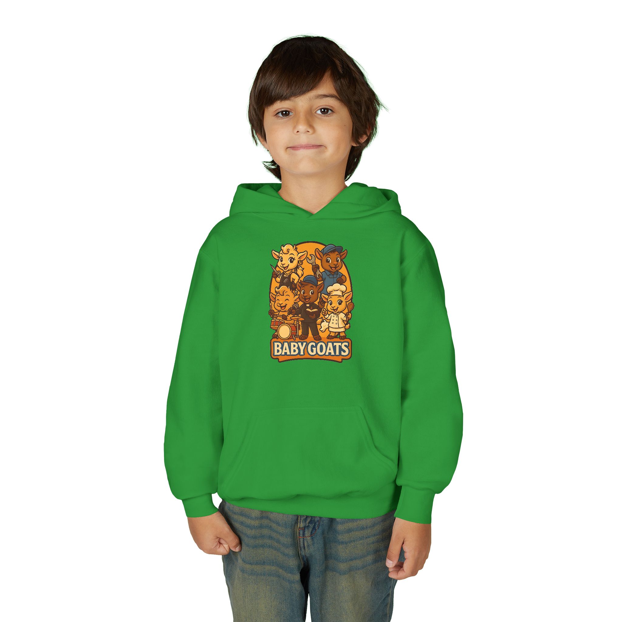 Little Dreamers Youth Heavy Blend Hooded Sweatshirt - Cute "Baby GOATS" Cartoon Band Graphic - Image 12