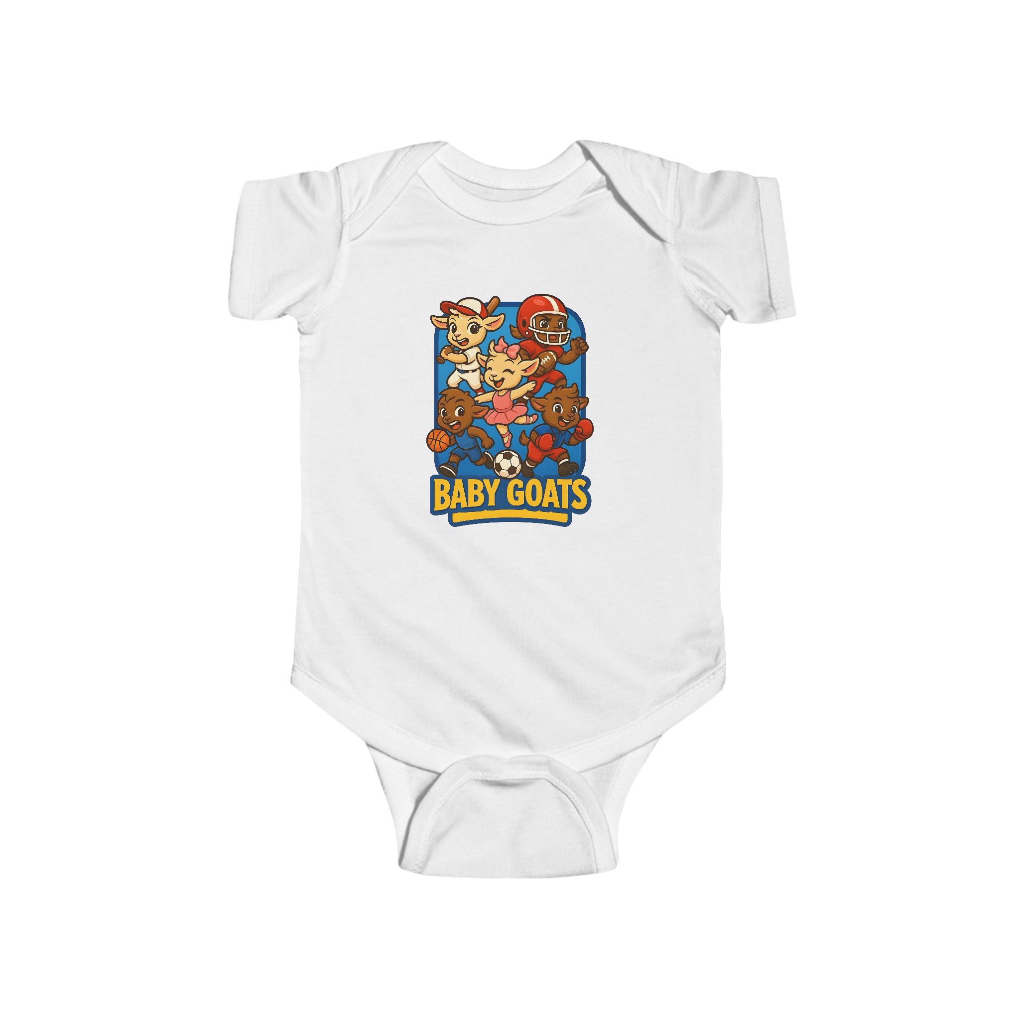 The Little Champs Crew Baby Goats Infant Bodysuit — Cute Cartoon Kid Goat Graphic Onesie