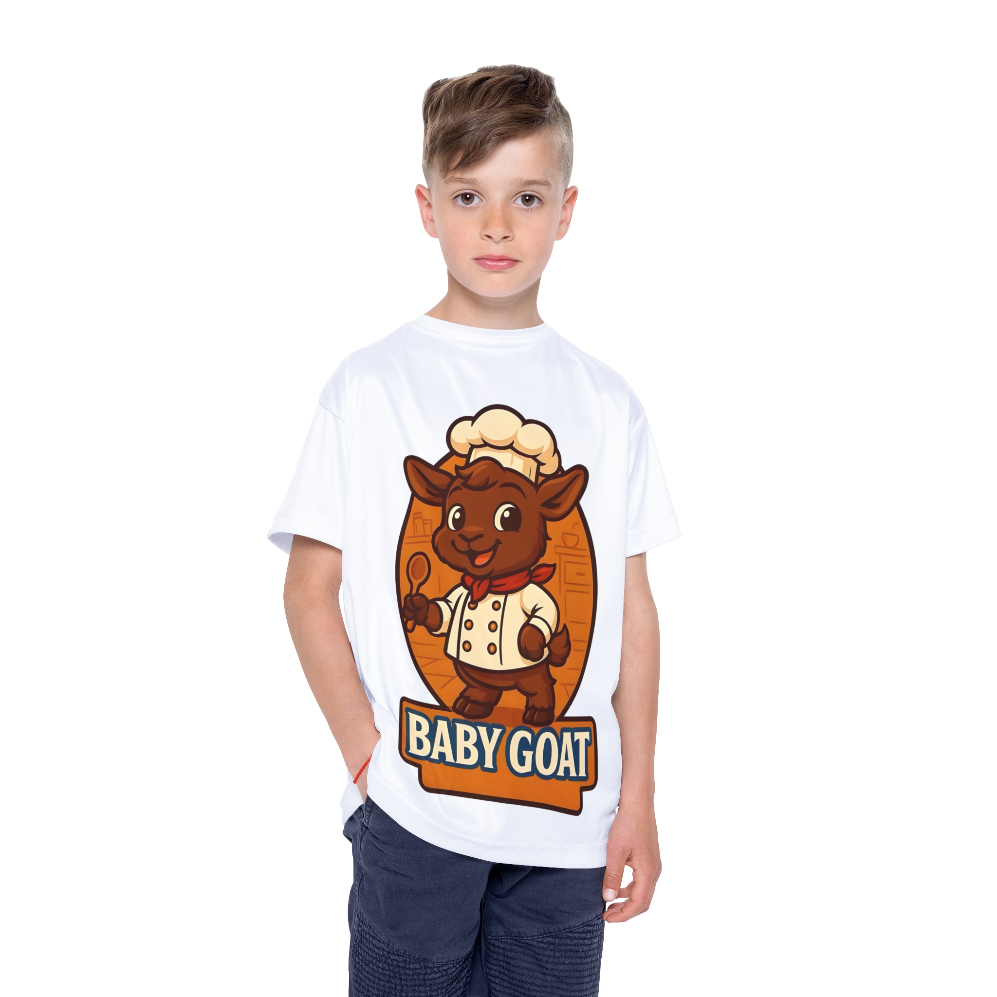 Kids Jersey — "Baby Goat" Cartoon Chef Graphic Sports Tee - Image 3