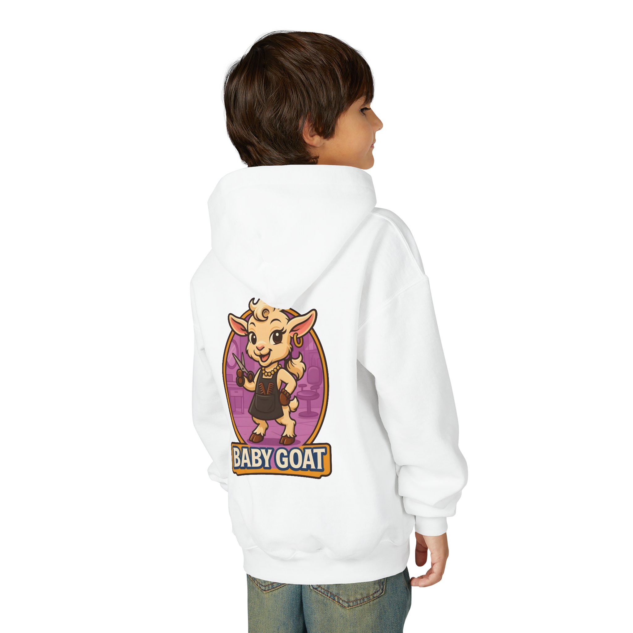Joy the Stylist Baby Goat Youth Hoodie — Cute Cartoon Kid's Goat Pullover - Image 4