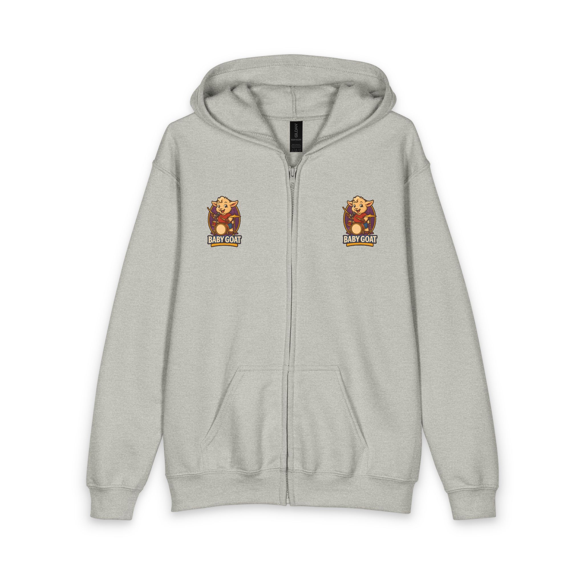 Baby Goat Drummer Youth Zip Hoodie — Cute Band Kid Graphic Hoodie - Image 4