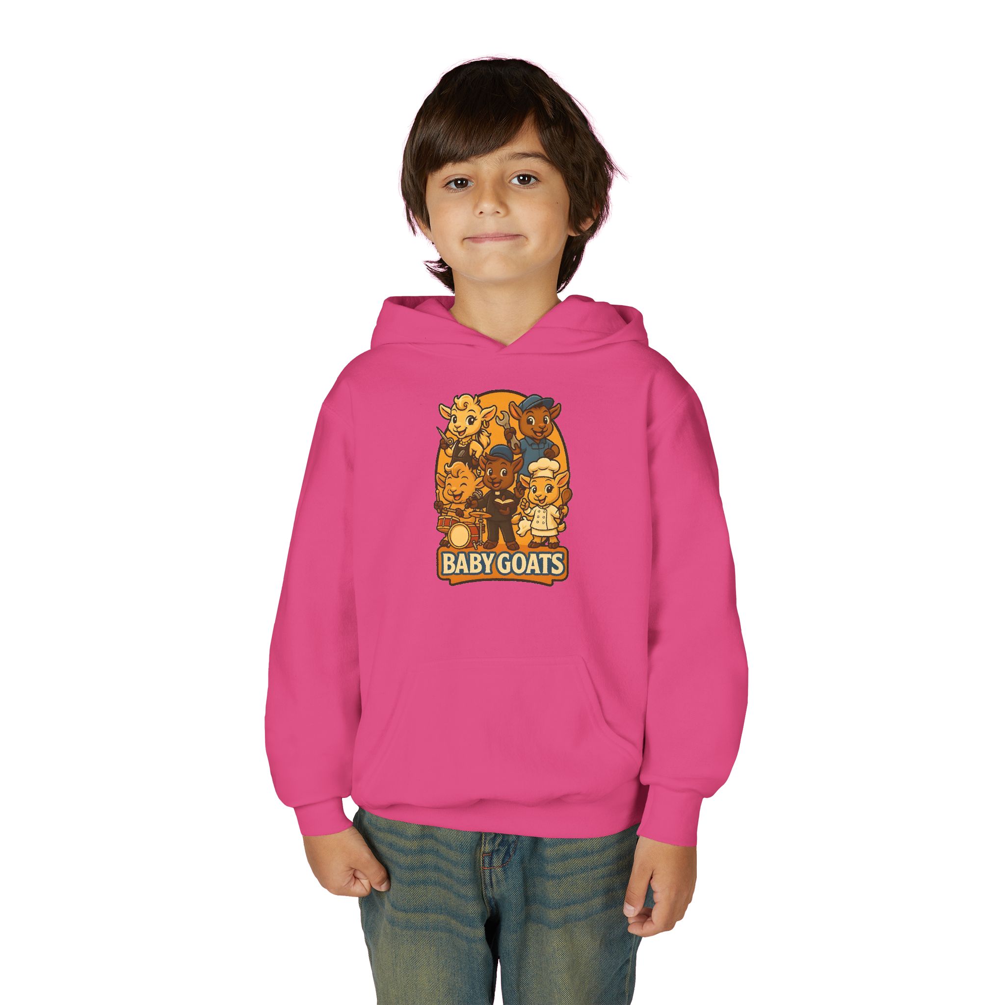 Little Dreamers Youth Heavy Blend Hooded Sweatshirt - Cute "Baby GOATS" Cartoon Band Graphic - Image 24