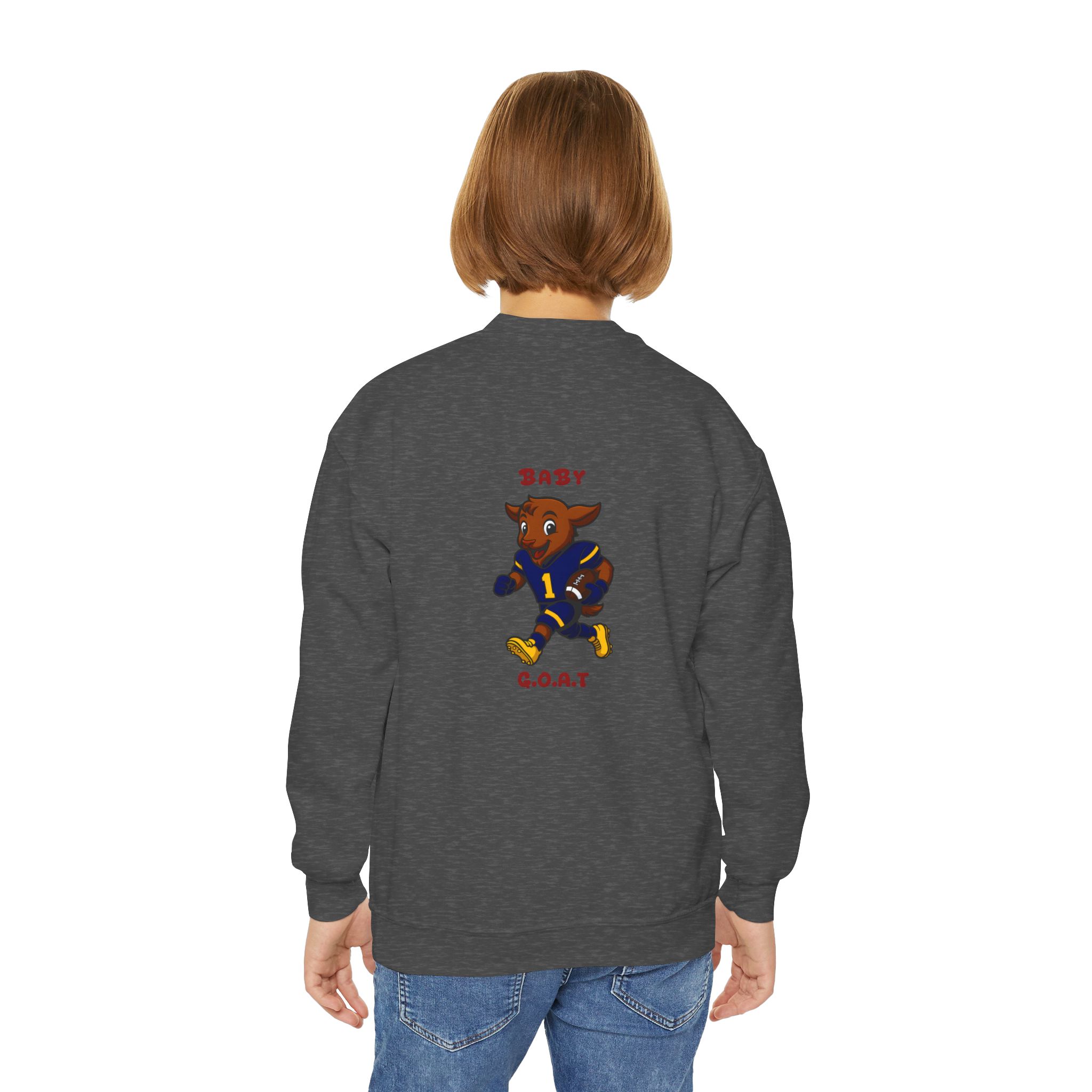 Davon The Touchdown Star In Action Baby G.O.A.T. Youth Crewneck Sweatshirt — Cute Cartoon Goat Graphic - Image 12