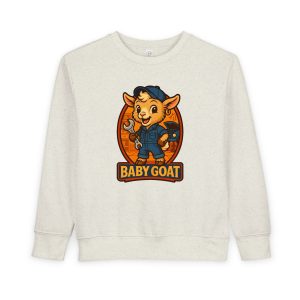 Ollie the Auto Helper Baby Goat Toddler Sweatshirt — Cute Mechanic Goat Graphic