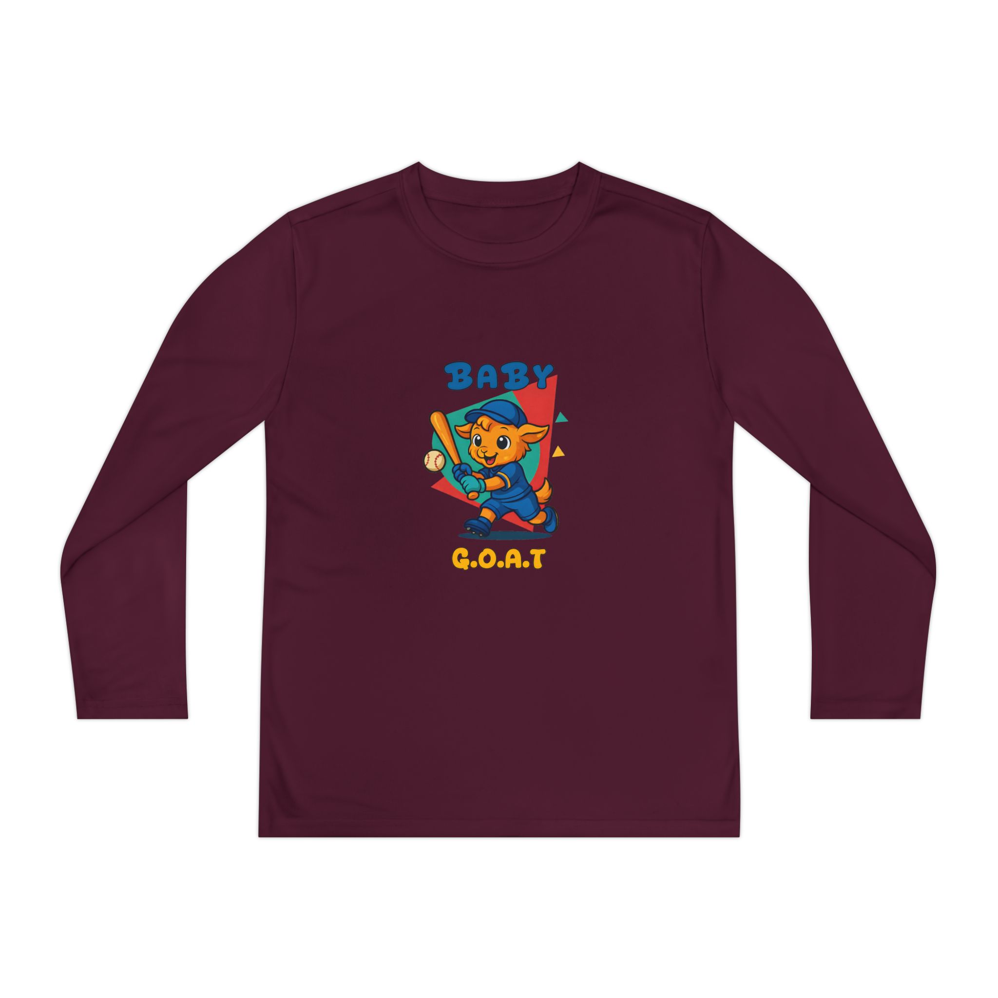 Barry the Slugger Youth Long Sleeve Tee — 'Baby G.O.A.T.' Cute Cartoon Baseball Cat Shirt - Image 13