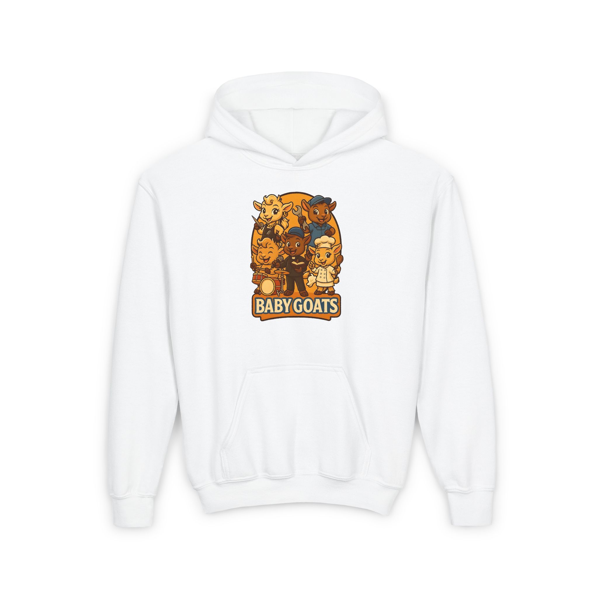 Little Dreamers Youth Heavy Blend Hooded Sweatshirt - Cute "Baby GOATS" Cartoon Band Graphic - Image 5