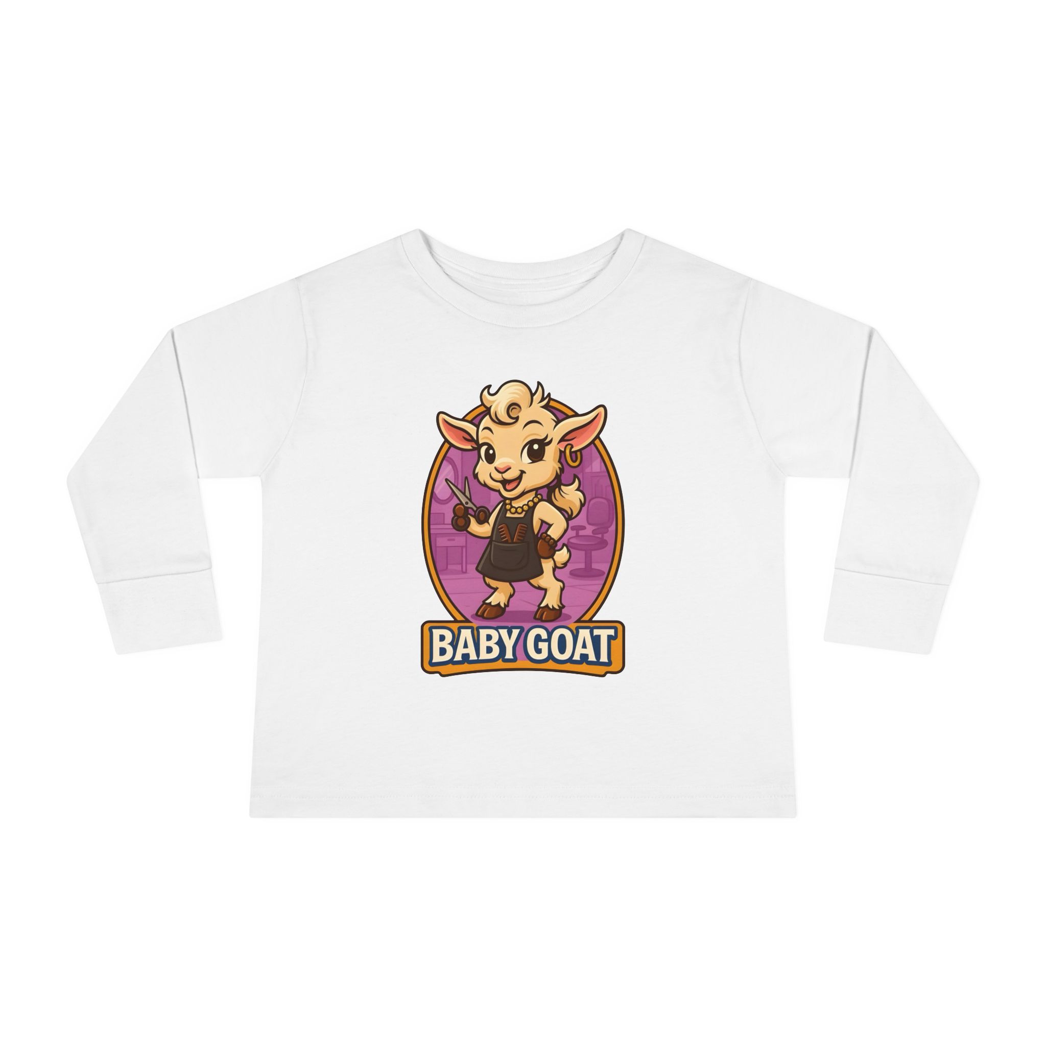Joy the Stylist Baby Goat Toddler Long Sleeve Tee — Cute Cartoon Kid’s Goat Shirt