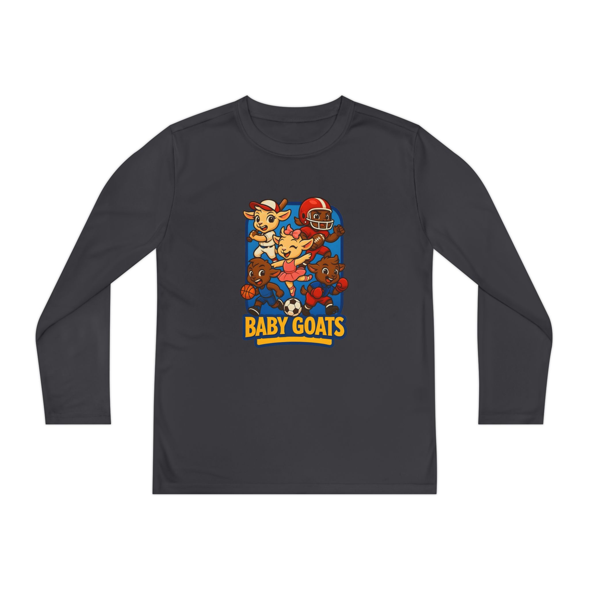 The Little Champs Crew Baby Goats Youth Long Sleeve Tee — Cute Sports Cartoon Kids Shirt