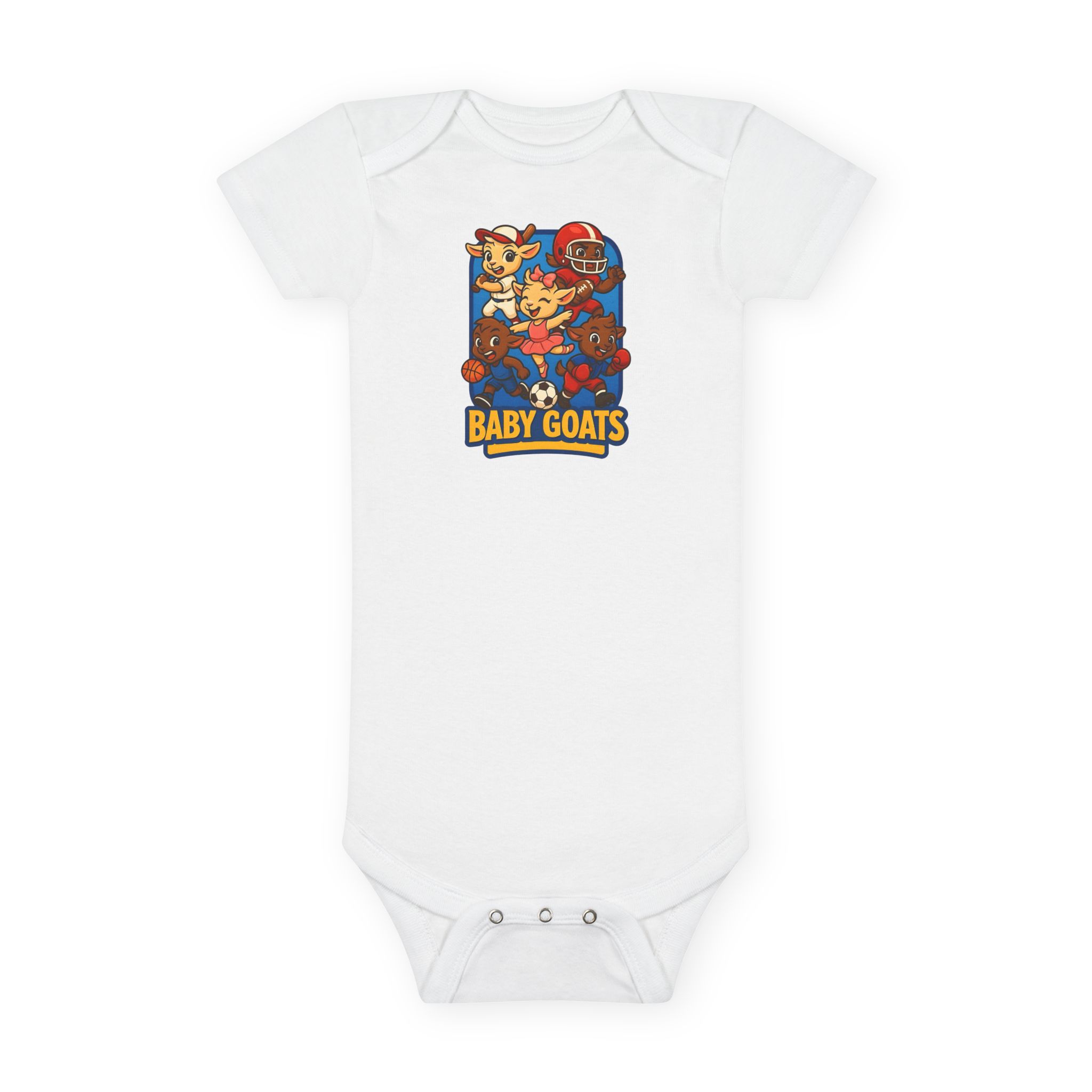 The Little Champs Crew Baby Onesie - Cute "Baby Goats" Graphic Infant Short Sleeve Bodysuit