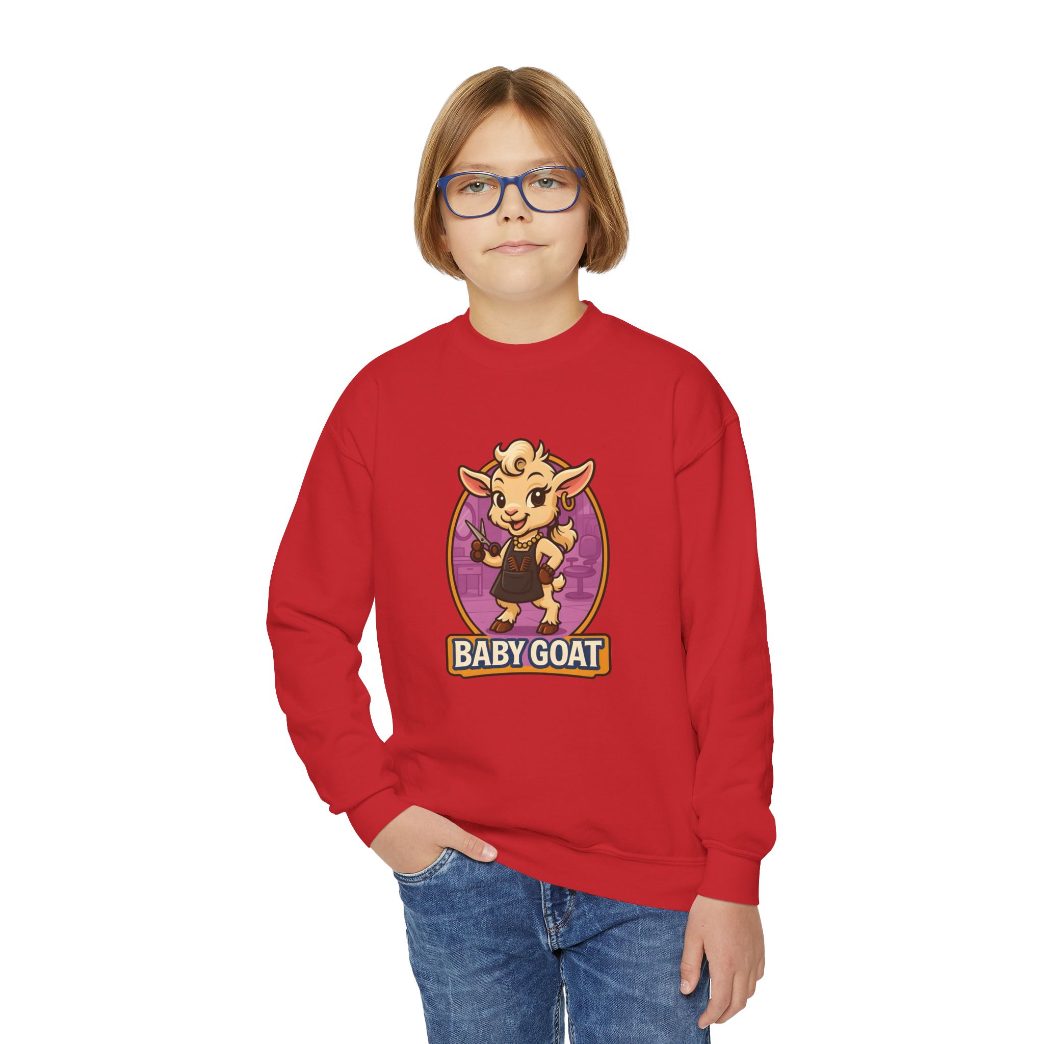Joy the Stylist Youth Sweatshirt - 'Baby Goat' Cute Cartoon Graphic Crewneck - Image 15