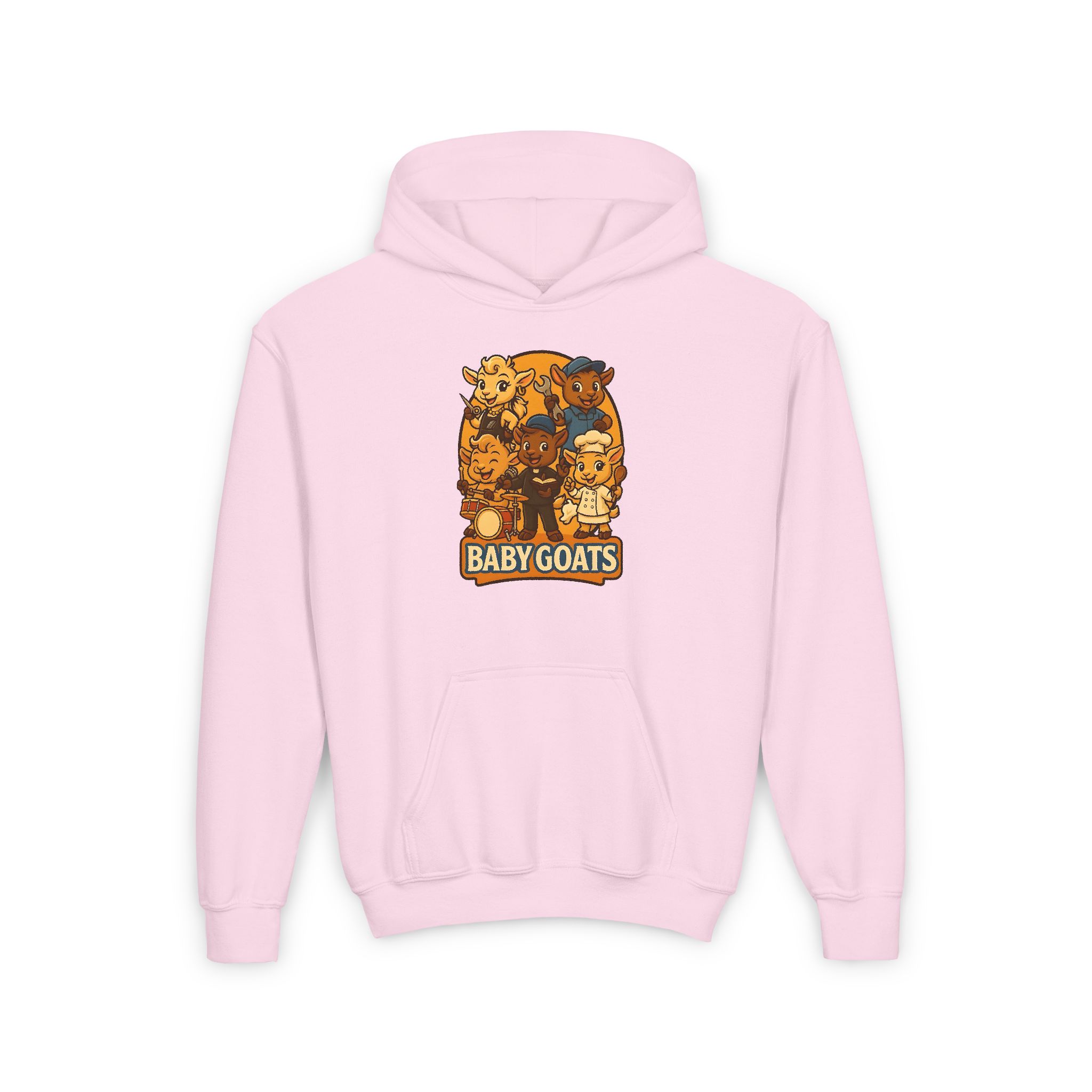 Little Dreamers Youth Heavy Blend Hooded Sweatshirt - Cute "Baby GOATS" Cartoon Band Graphic - Image 18