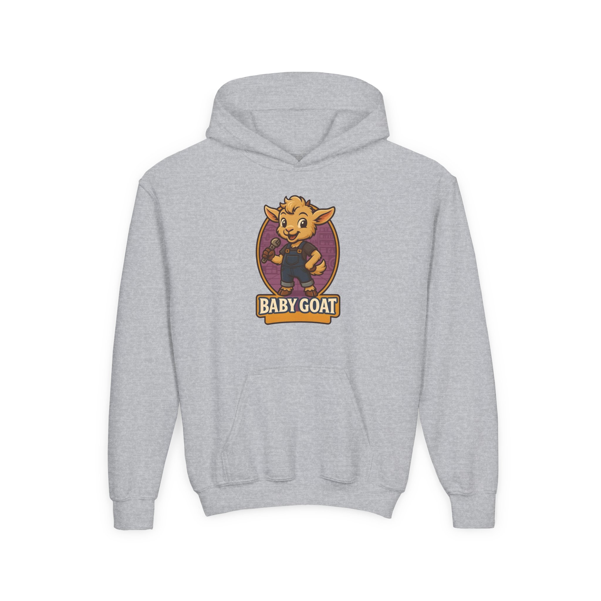 Ollie the Fix-It Goat Youth Hoodie — "Baby Goat" Cartoon Goat Kids Pullover - Image 9