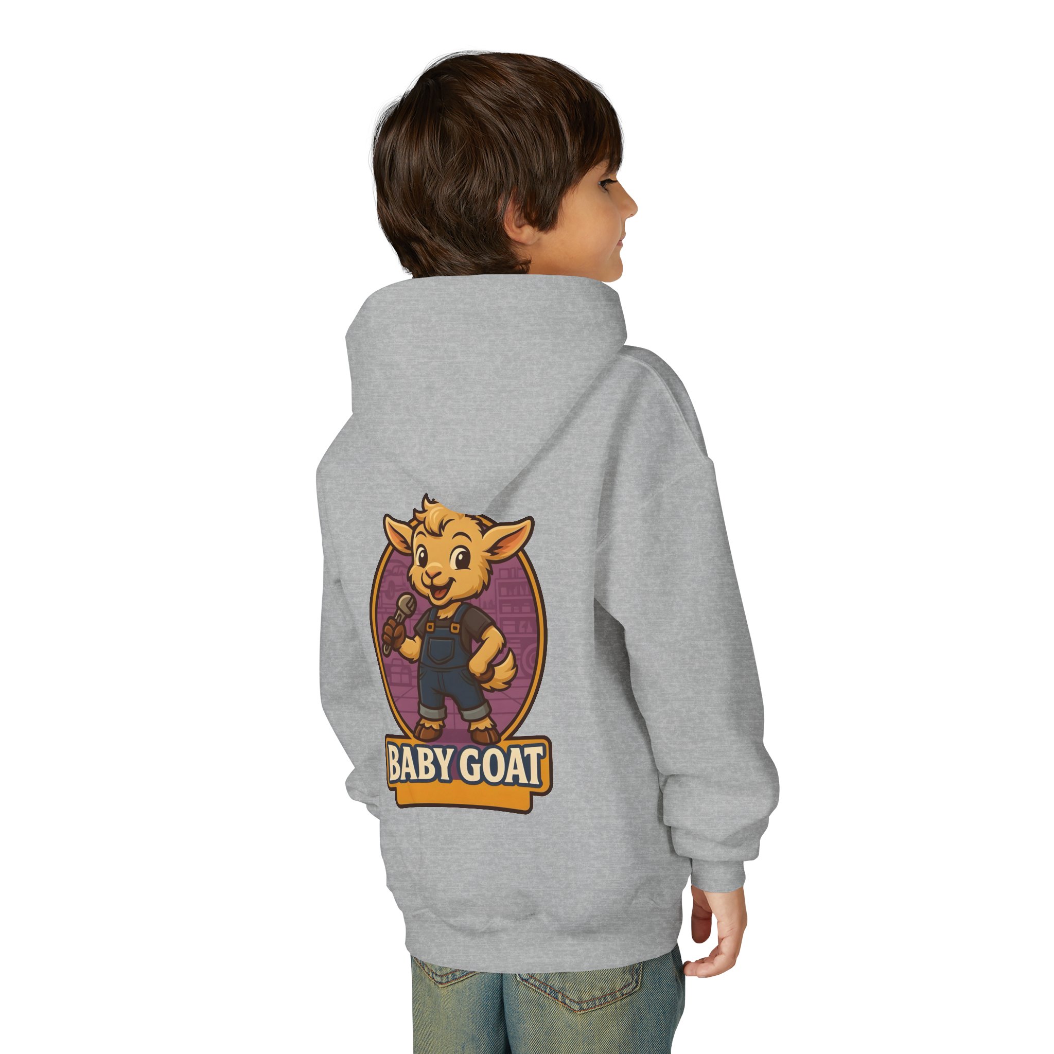 Ollie the Fix-It Goat Youth Hoodie — "Baby Goat" Cartoon Goat Kids Pullover - Image 12