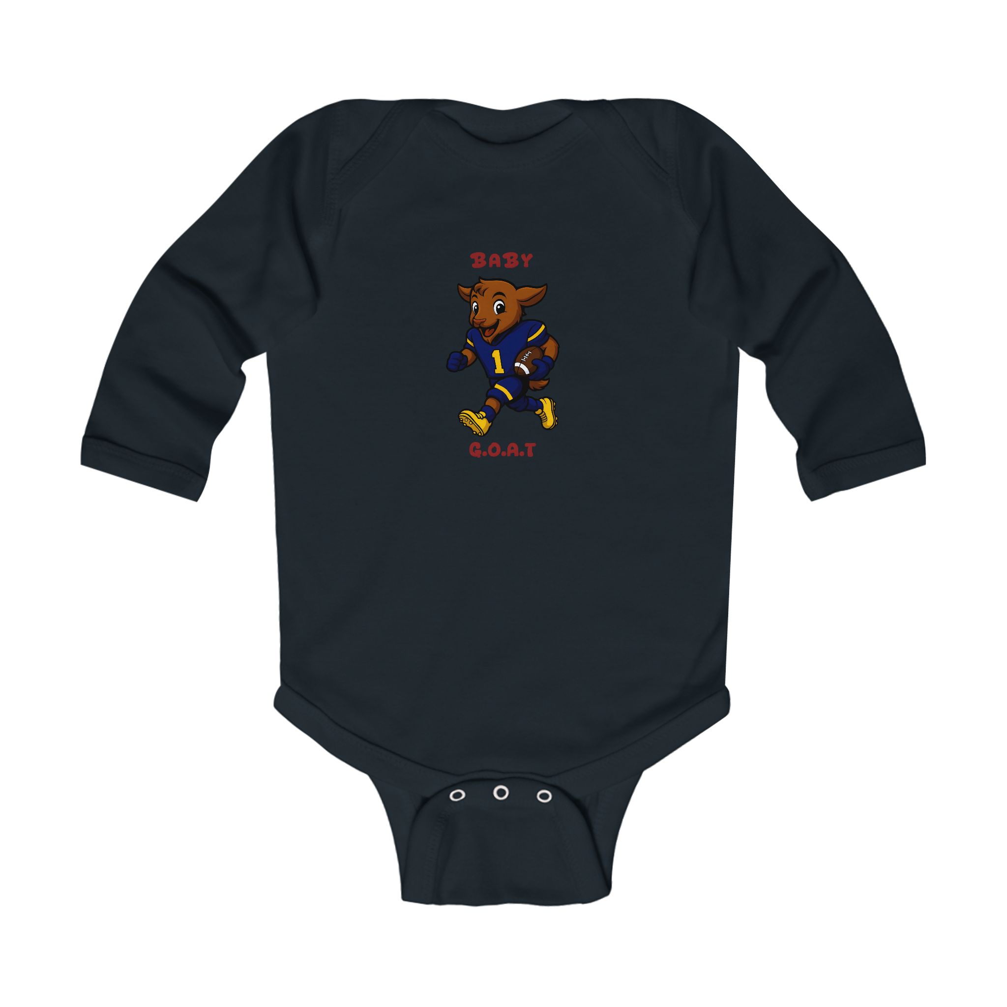 Davon The Touchdown Star In Action Baby Bodysuit — 'Baby GOAT' Football Bear Long Sleeve Infant Onesie