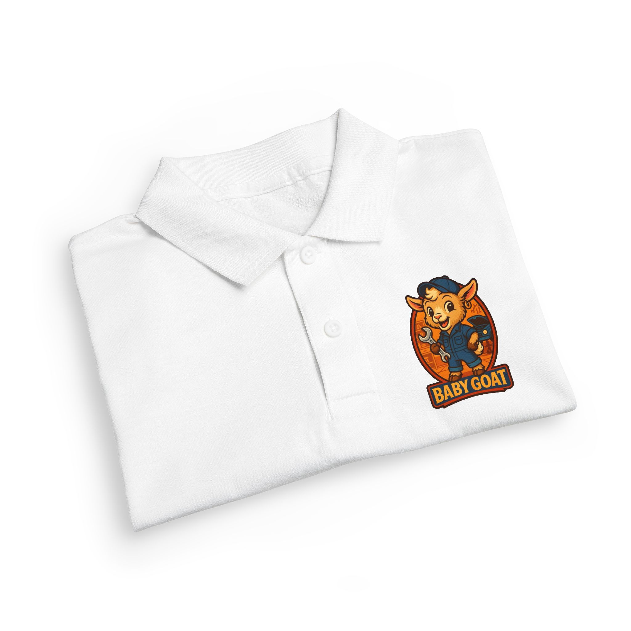 Ollie the Auto Helper Kids Polo Shirt - "Baby Goat" Mechanic Mascot Graphic - Image 3